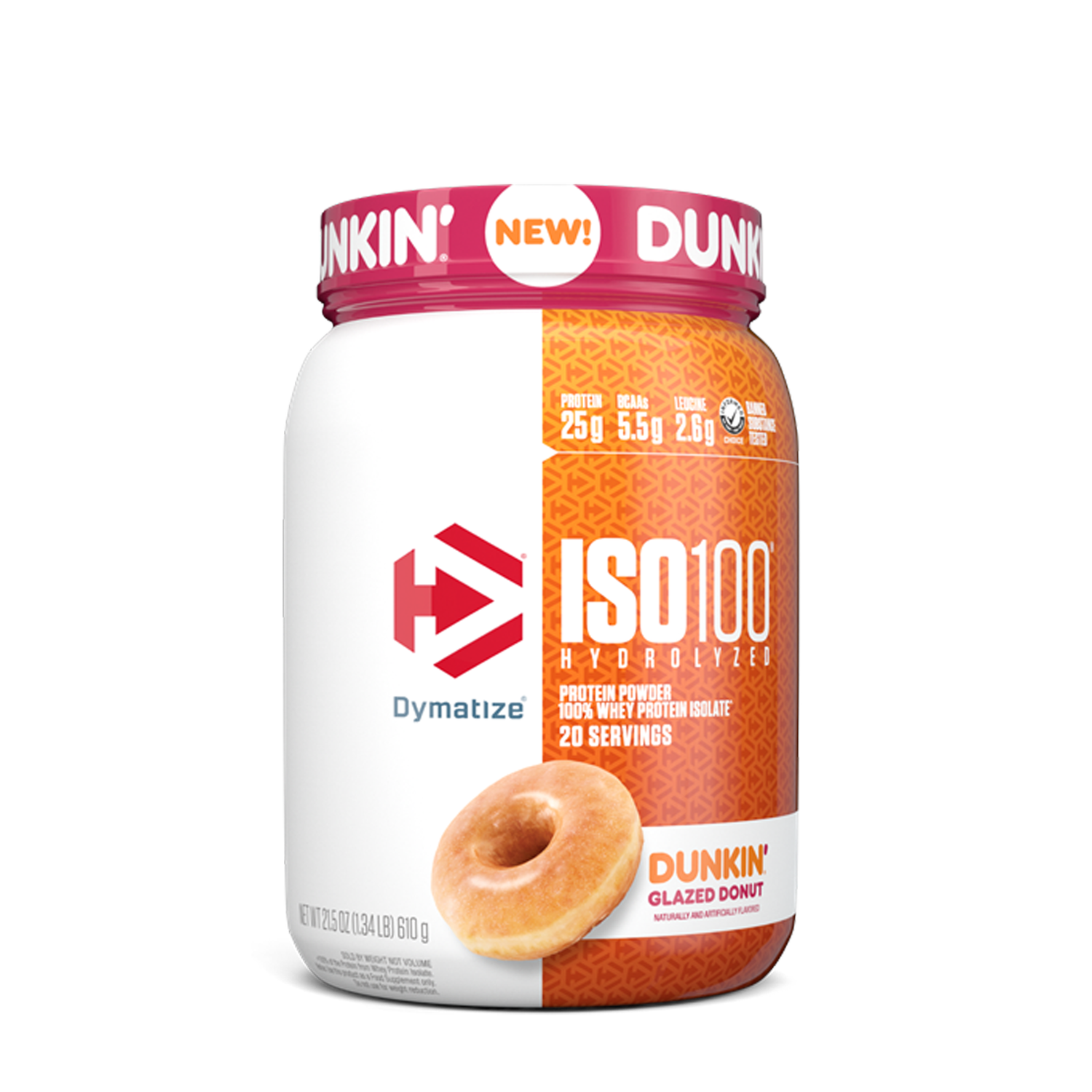 Dymatize Iso 100 Whey Protein Isolate - Dunkin Glazed Donut (20 Servings) - 1.3 lbs.