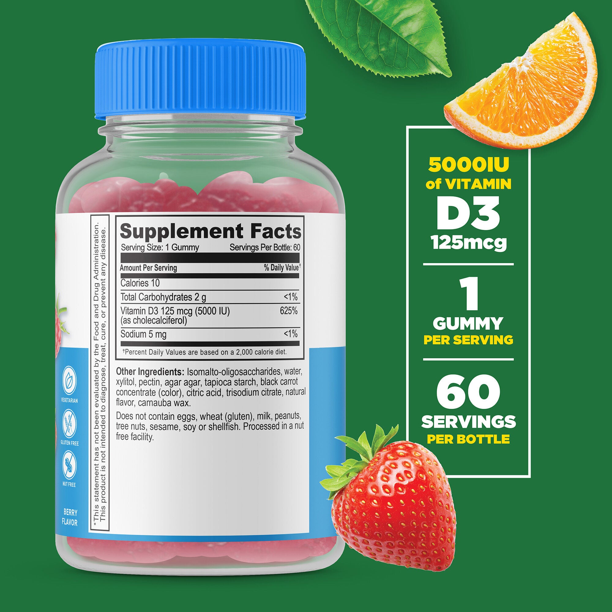 Sugar Free Vitamin D3 5000IU - 60 Gummies (60 Servings)  | GNC