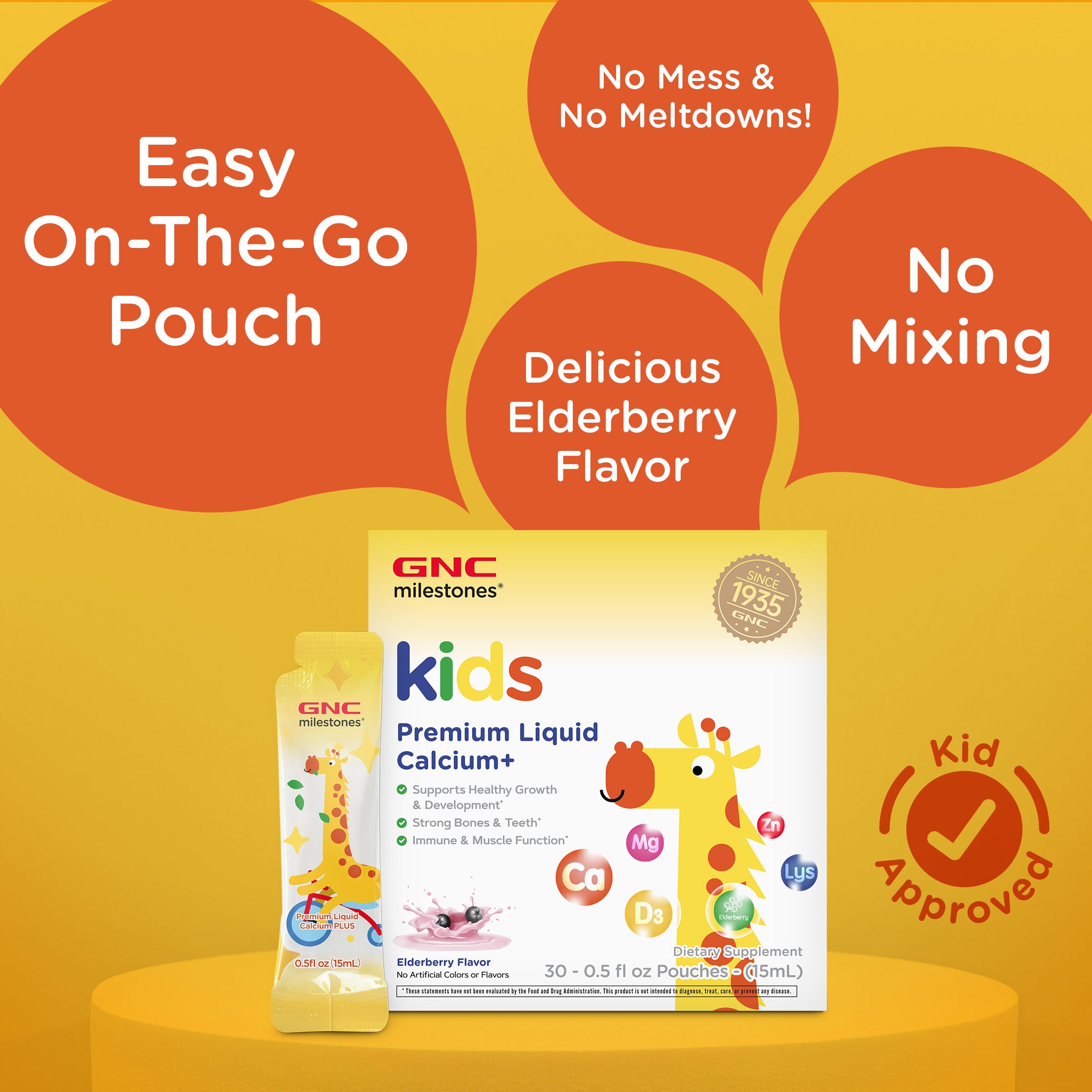 TikTok Kids Premium Liquid Calcium+ - Elderberry - 15mL (30 Pouches)  | GNC