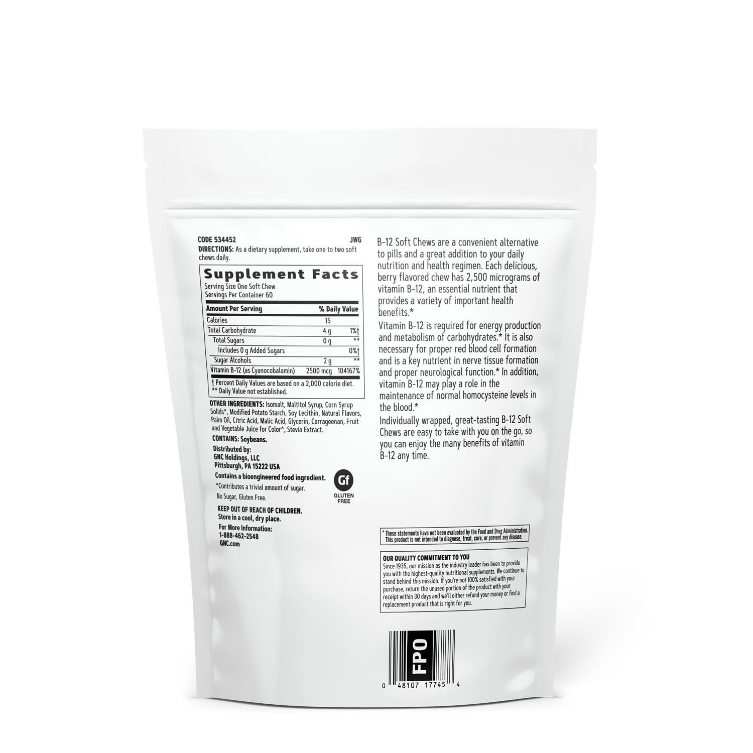 Vitamin B-12 2500mcg - Berry Blast - 60 Soft Chews (60 Servings)