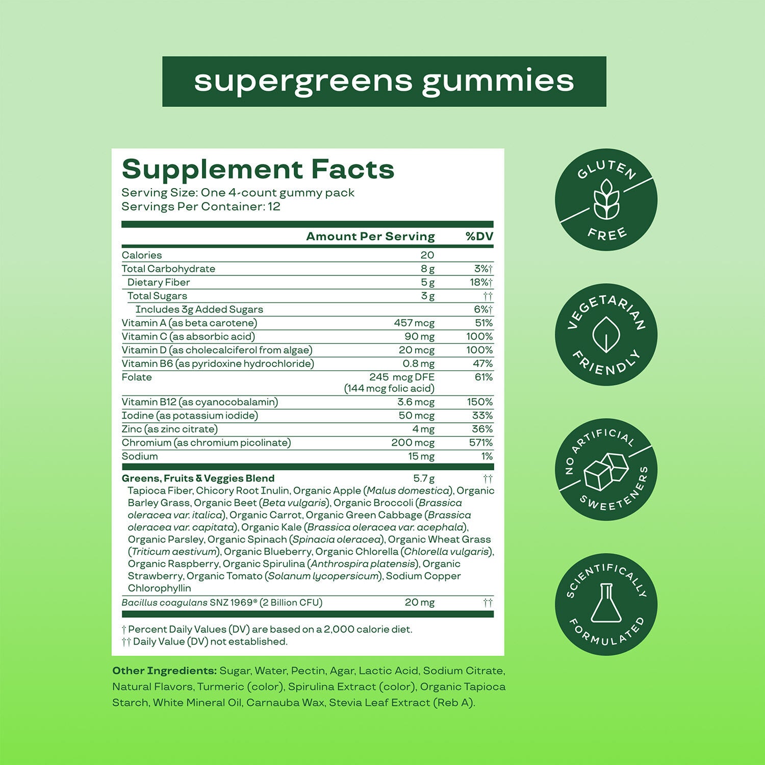 Supergreens Gummies - Strawberry Kiwi, 12 Servings