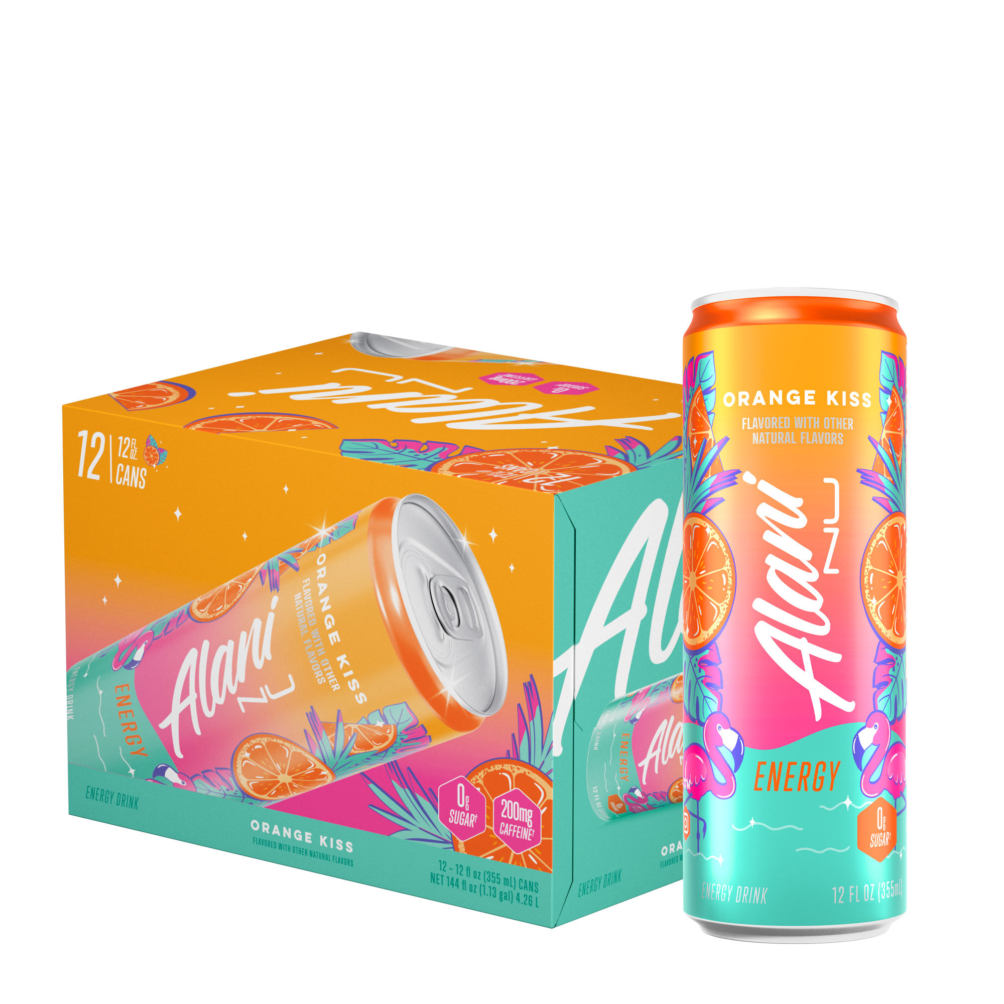 Alani Nu Energy Drink Vegan - Orange Kiss Vegan - 12Oz. (12 Cans)