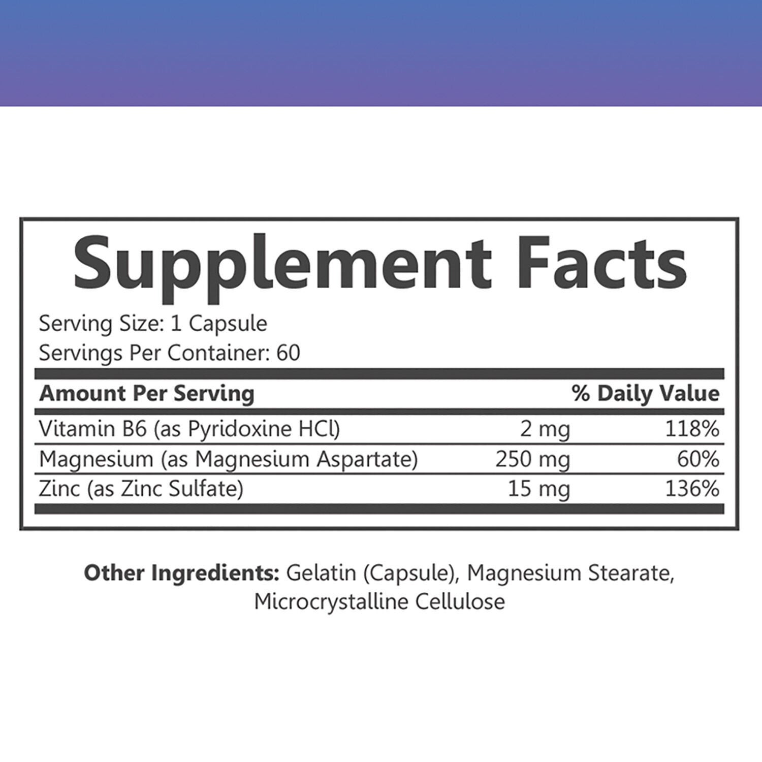 Angry Supplement Zinc Supplement Supplement Facts