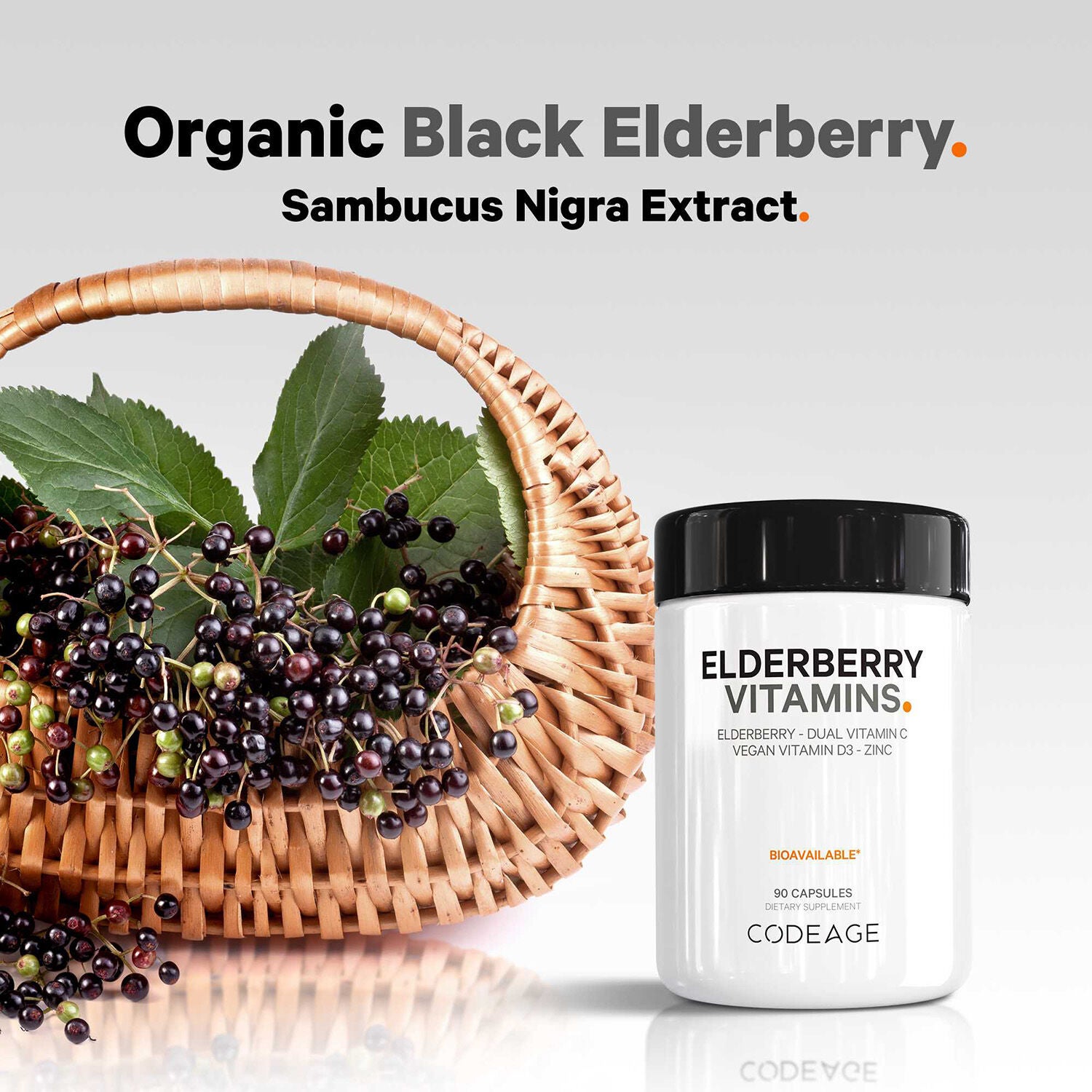Elderberry Immune Complex - Daily Vitamin C Vegan D3 &amp; Zinc Supplement - 90 Capsules (30 Servings)  | GNC