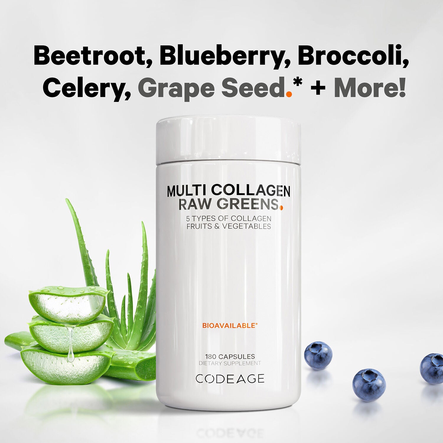 Hydrolyzed Multi Collagen Peptides Raw Greens with 21 Fruits &amp; Veggies - 180 Capsules (30 Servings)  | GNC