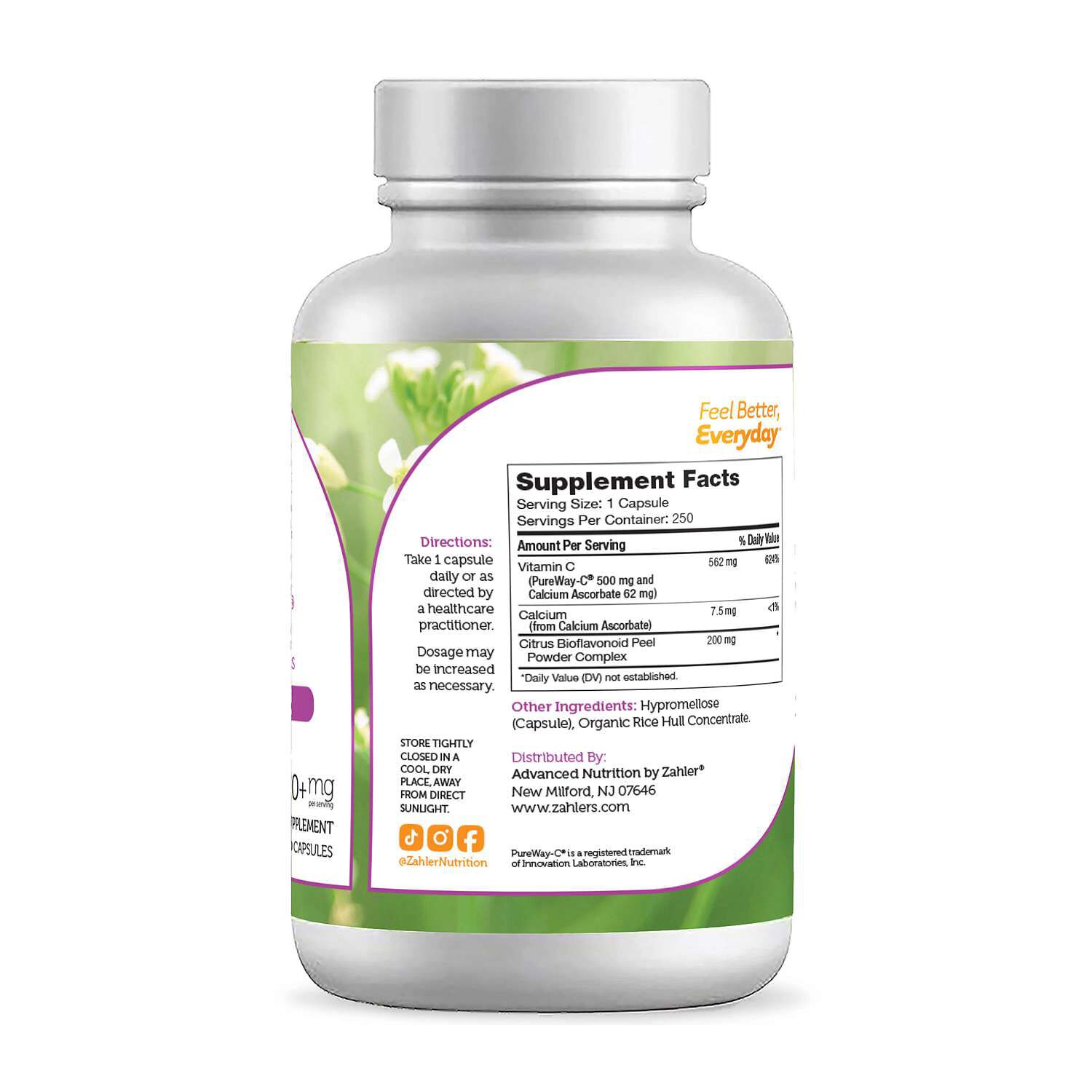 Pure Way-C&reg; Vitamin C and Bioflavonoids 500+ mg - 250 Capsules (250 Servings)