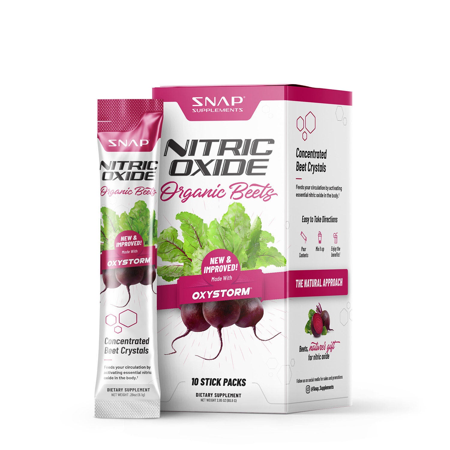 SNAP Supplements Nitric Oxide Organic Beets Stick Packs Vegan - 10 (10 Servings)