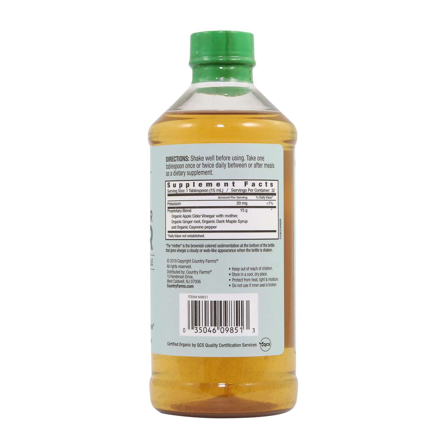 Organic Apple Cider Vinegar - Ginger, Cayenne & Maple - 16 fl oz. (32 Servings)