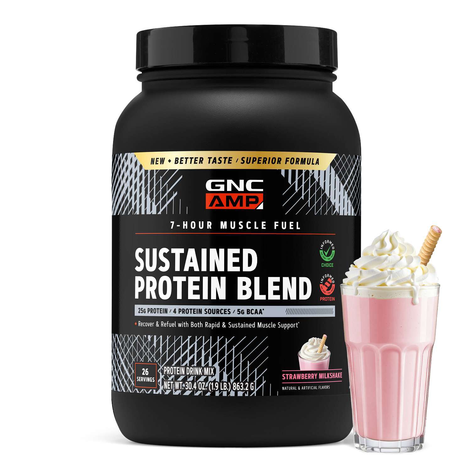 Sustained Protein Blend - Strawberry Milkshake (28 Servings) Strawberry Milkshake | GNC