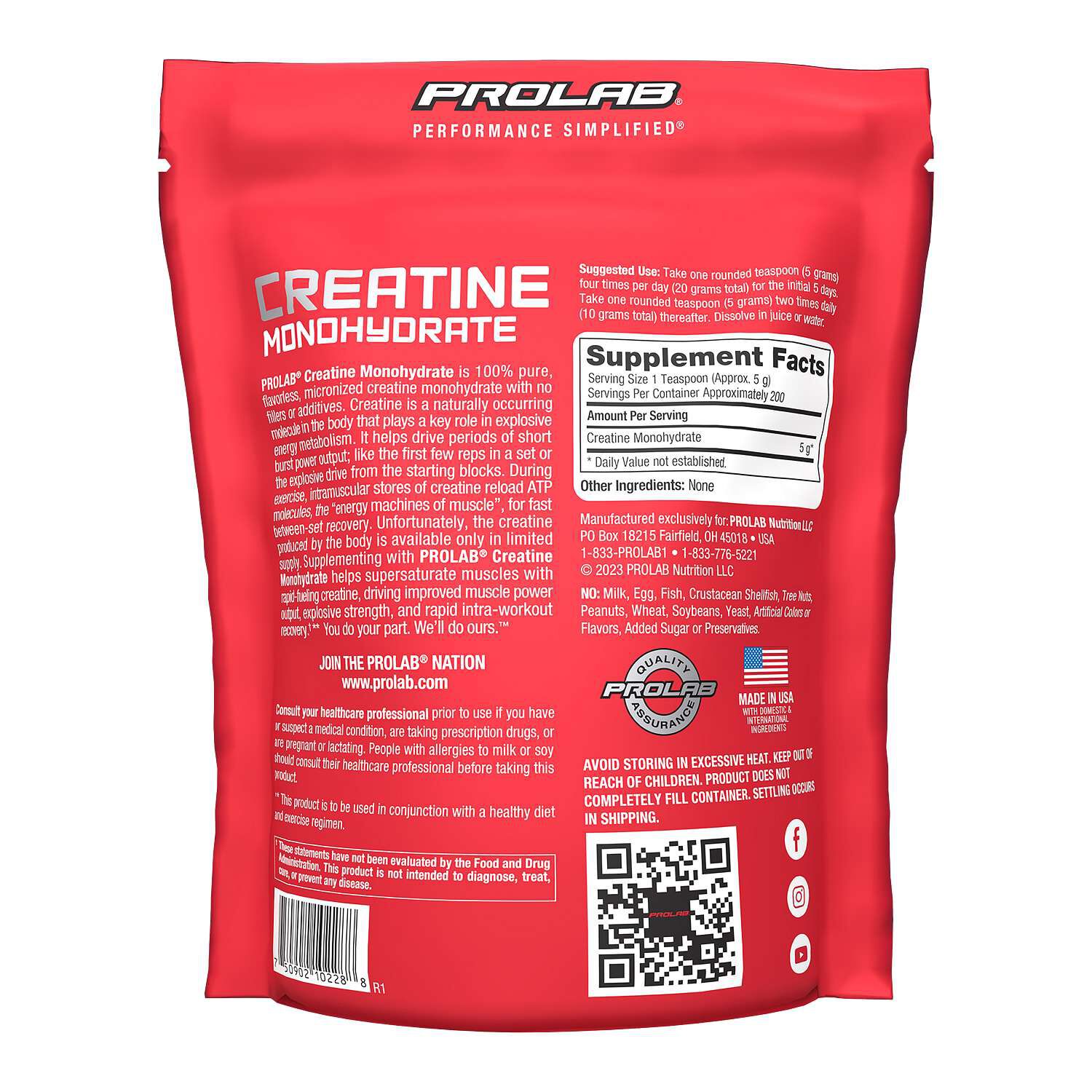 Creatine Monohydrate 5g (200 Servings)