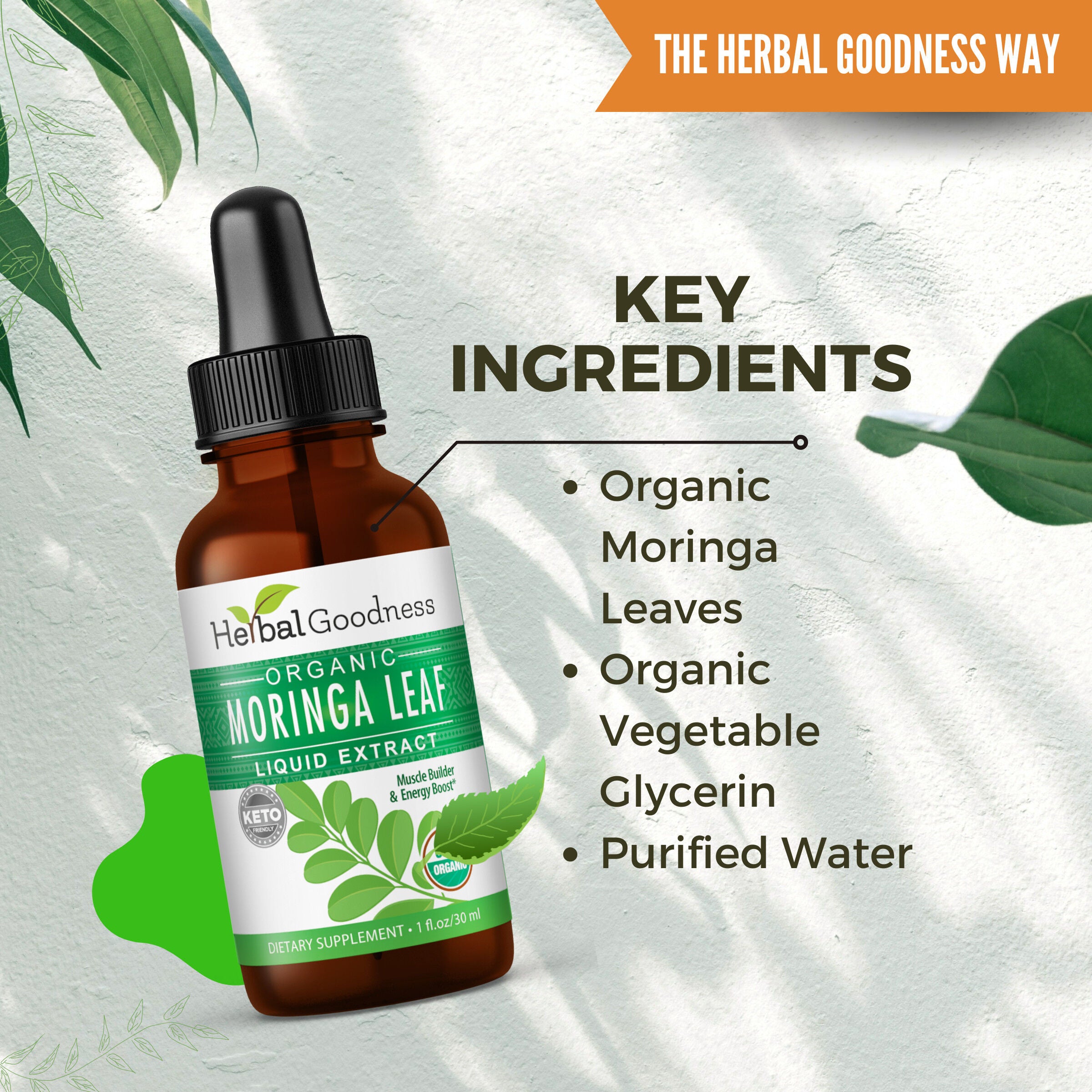 Organic Moringa Leaf Liquid Extract - 1 fl oz. (24 Servings)