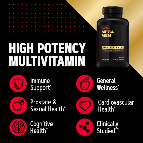 GNC Mega Men Multivitamin 180 Caplets 90 Servings GNC