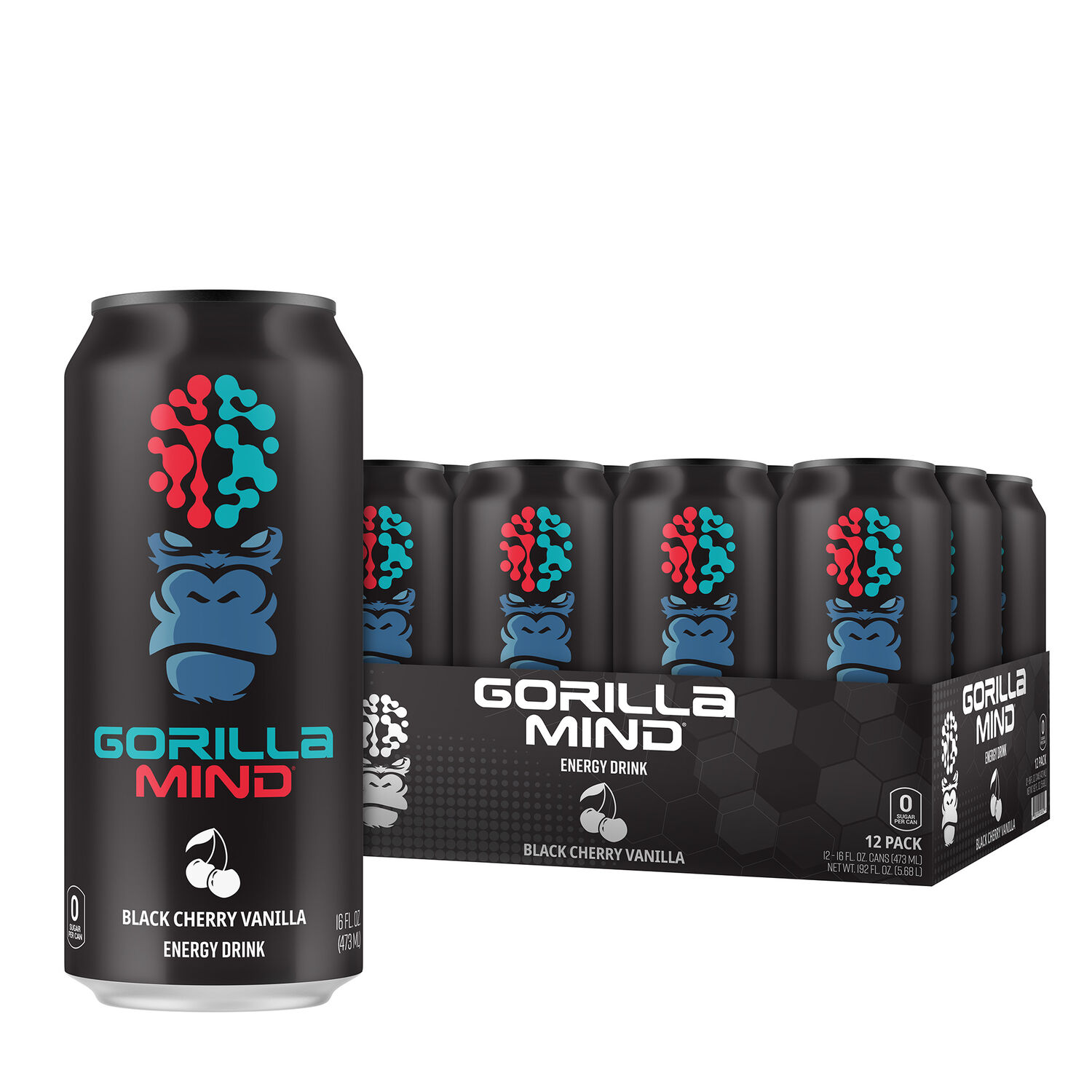 Gorilla Mind Energy Drink - Black Cherry Vanilla - 16Oz. (12 Cans)