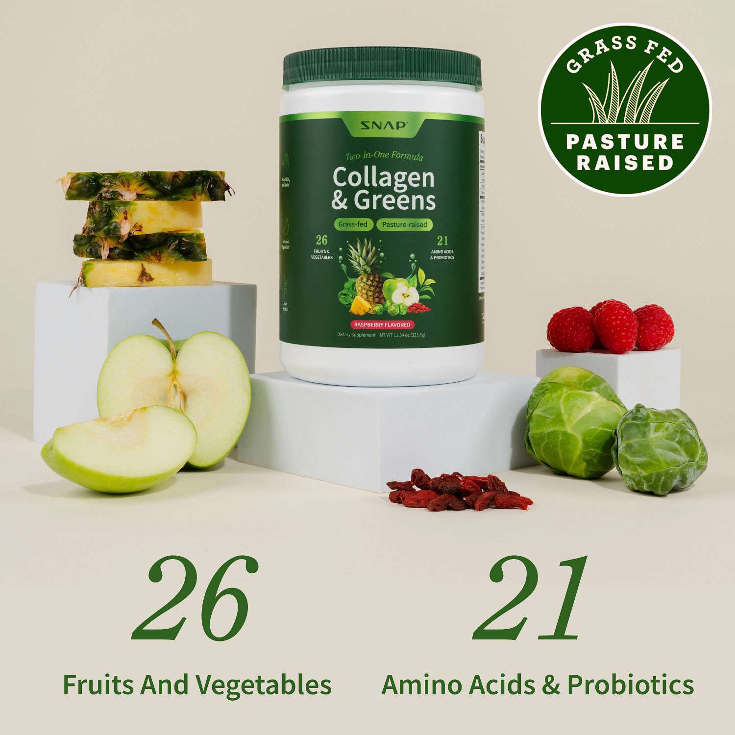 Collagen Peptides + Super Greens Dietary Supplement - 11.34 oz. (30 Servings)