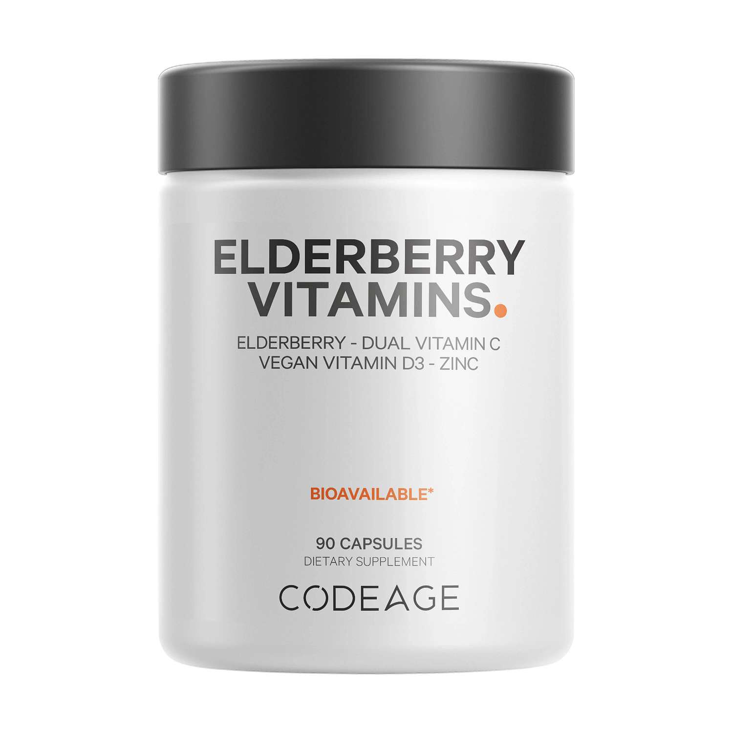 Elderberry Immune Complex - Daily Vitamin C Vegan D3 &amp; Zinc Supplement - 90 Capsules (30 Servings)  | GNC