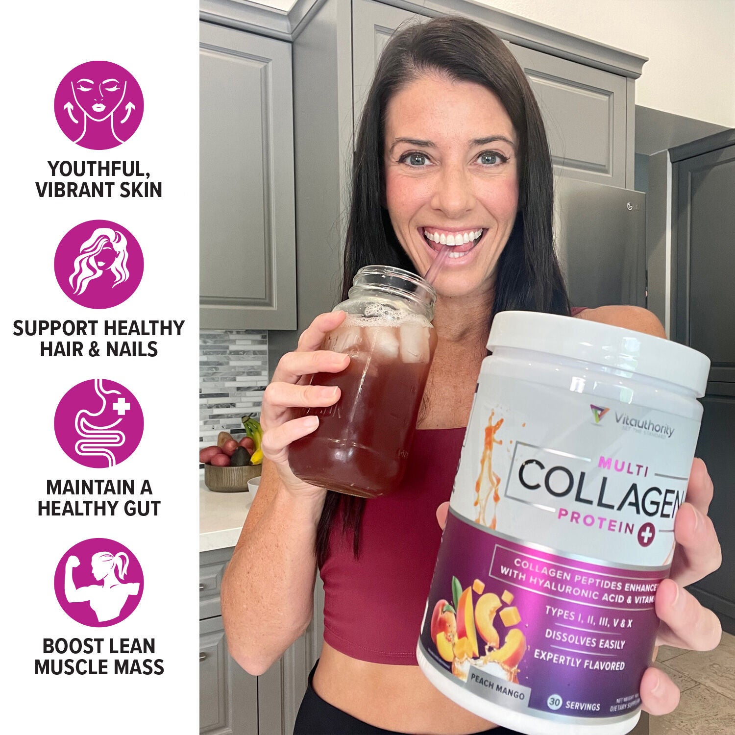 Vitauthority - Multi Collagen Protein Powder - Peach Mango (30