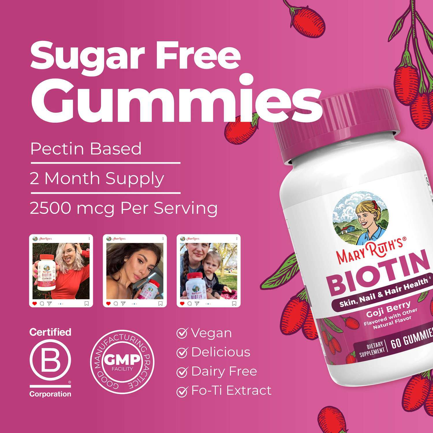 Biotin Gummies - Goji Berry - 60 Gummies (60 Servings)