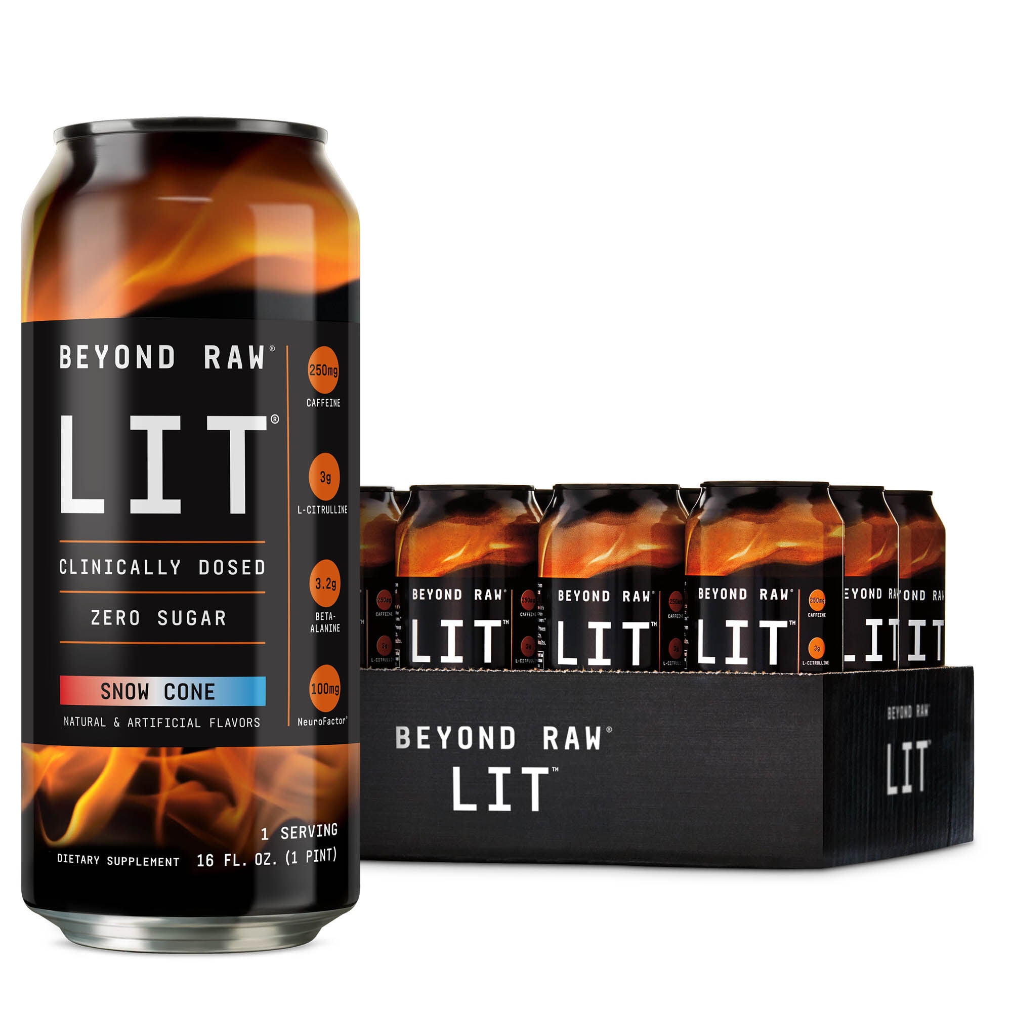 LIT&trade; On-The-Go Pre-Workout - Snow Cone - 16oz. &#40;12 Cans&#41; Snow Cone | GNC