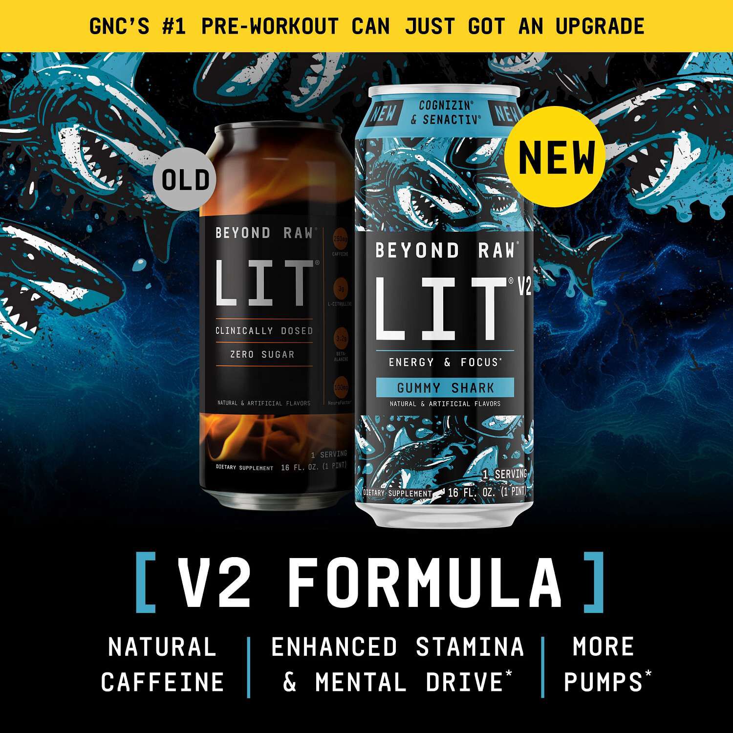 LIT&reg; V2 On-The-Go Pre-Workout - Gummy Shark - 16oz. (12 Cans) Gummy Shark | GNC