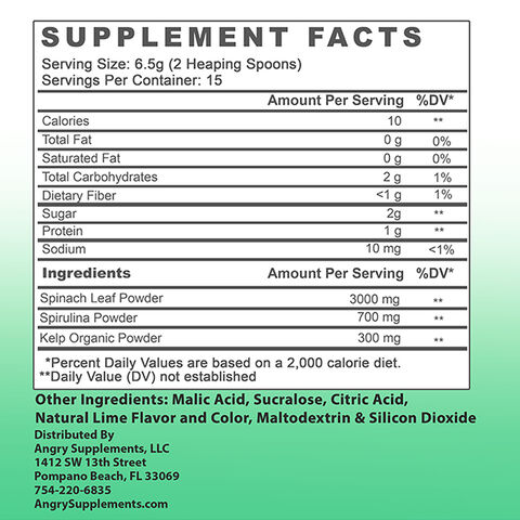 Angry Supplements Greens Immunity Supplement Facts