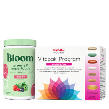Bloom Greens + GNC Women&#39;s Total Body Vitapak Bundle  | GNC