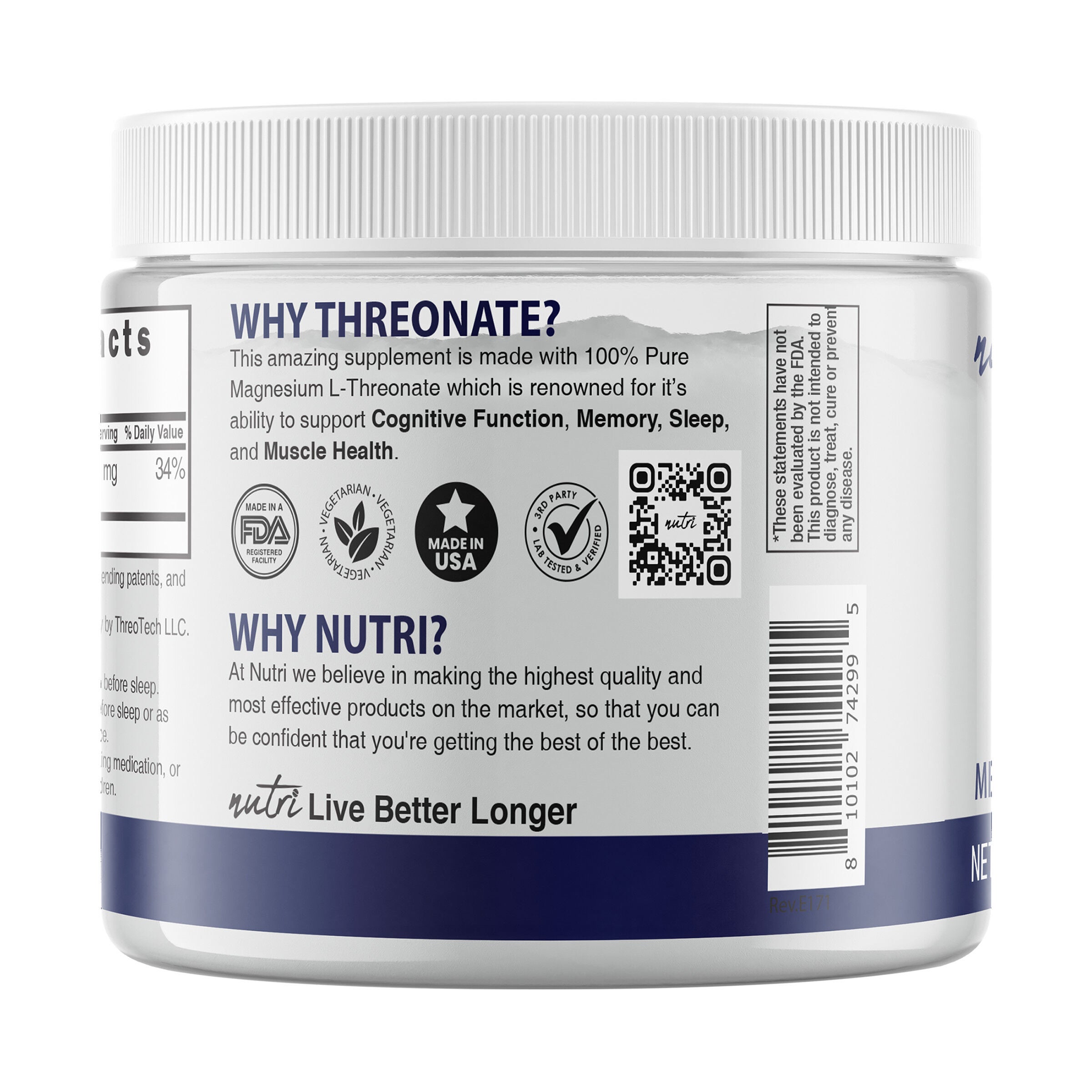 Magnesium L-Threonate 2000mg - Unflavored (60 Servings)  | GNC