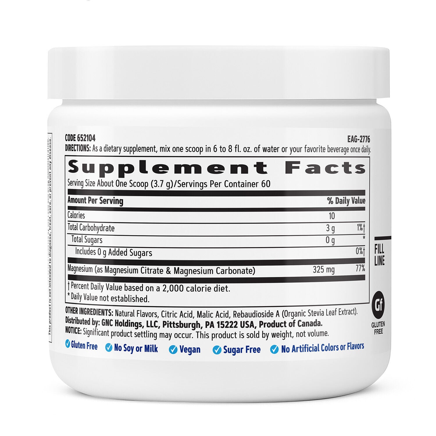 GNC Magnesium Powder Back