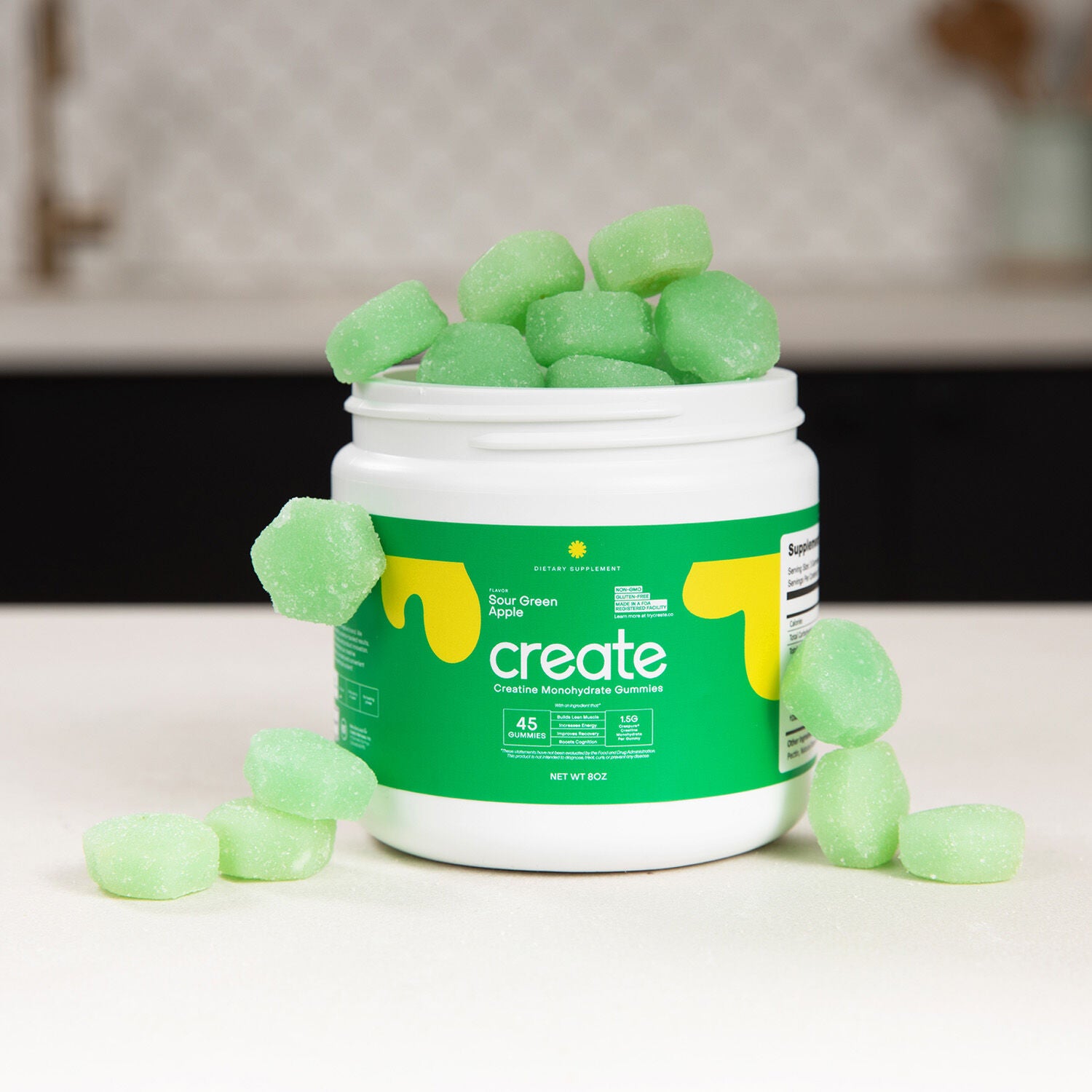Creatine Monohydrate Gummies - Sour Green Apple - 45 Gummies (15 Servings)