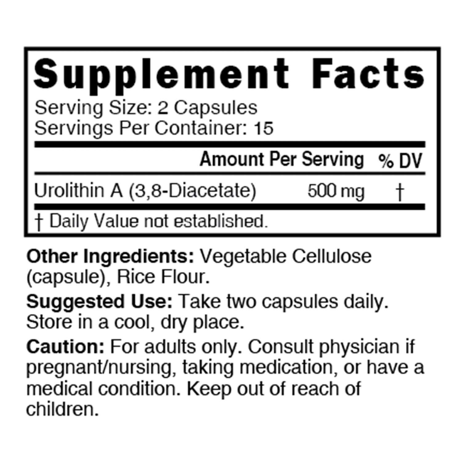 Urolithin A (Diacetate) 500mg - 30 Capsules (15 Servings)