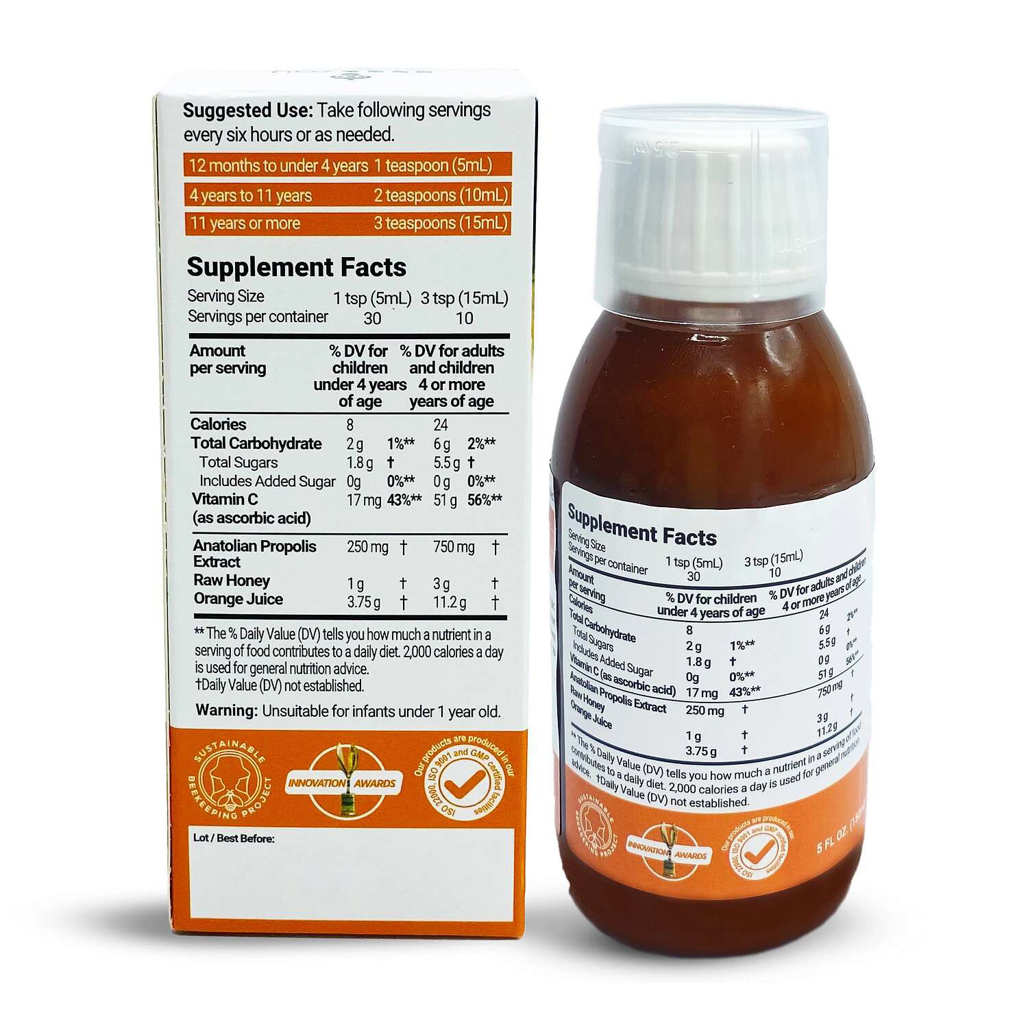 Propolis Raw Honey Vit C Syrup - 5 oz. (10 Servings)