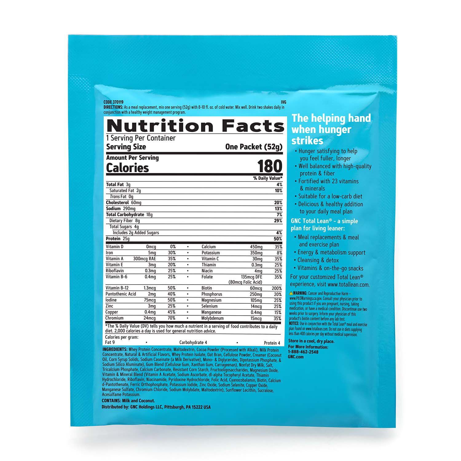 GNC Total Lean Lean Shake 25 Single Serving Packets - Rich ...