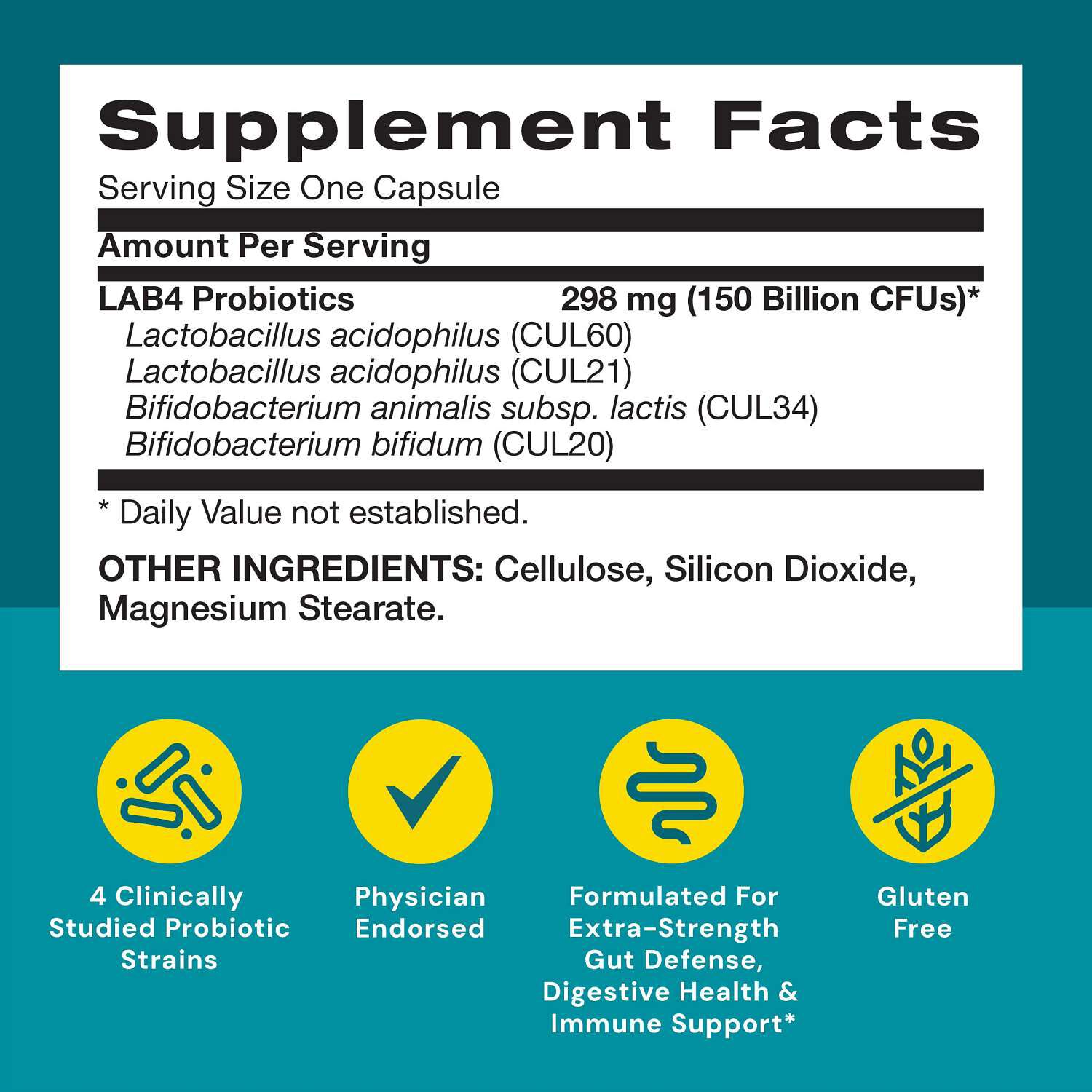 Gut Health 150 Billion Probiotic - 20 Vegetarian Capsules (20 Servings)