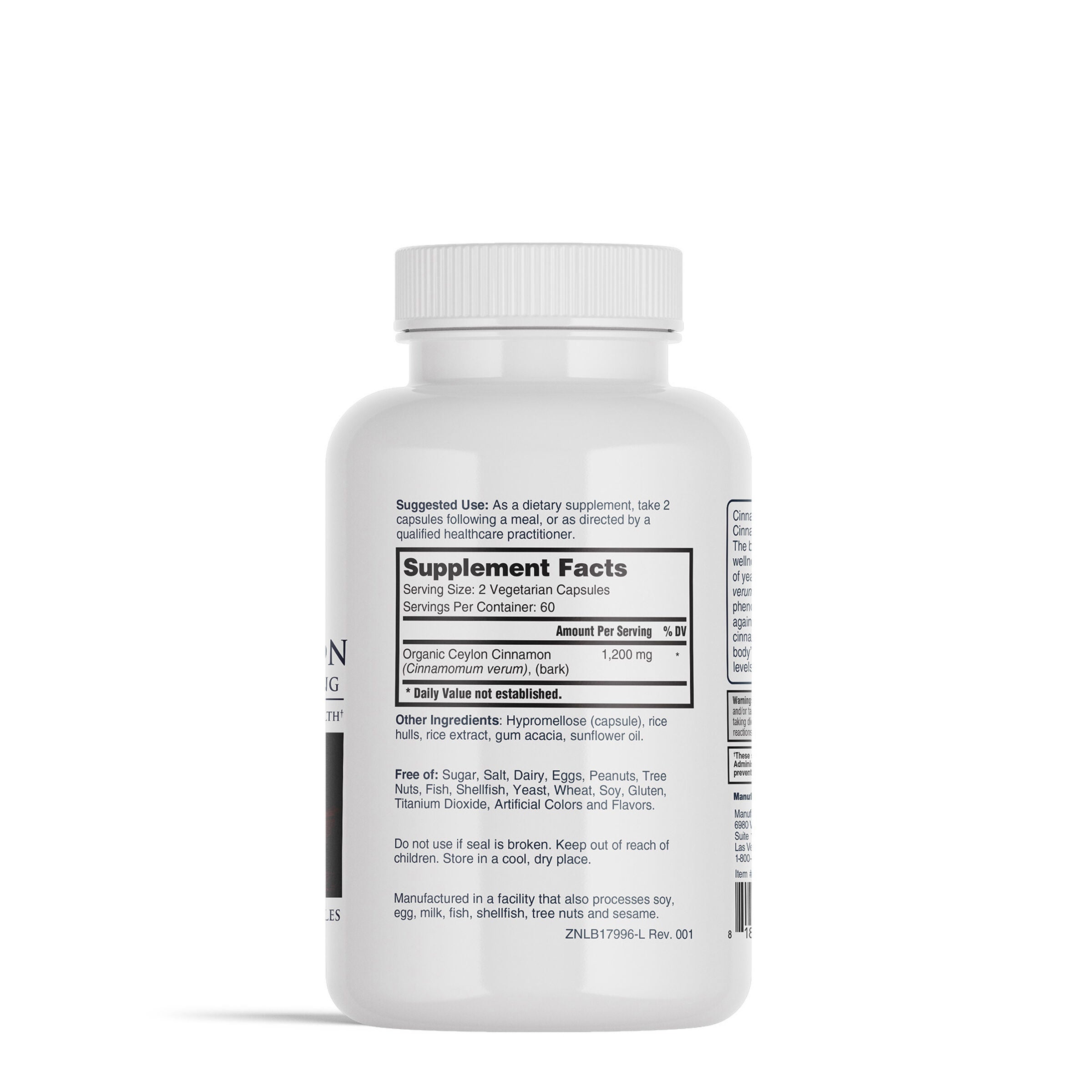 Ceylon Cinnamon 1200mg - 120 Vegetarian Capsules (60 Servings)  | GNC