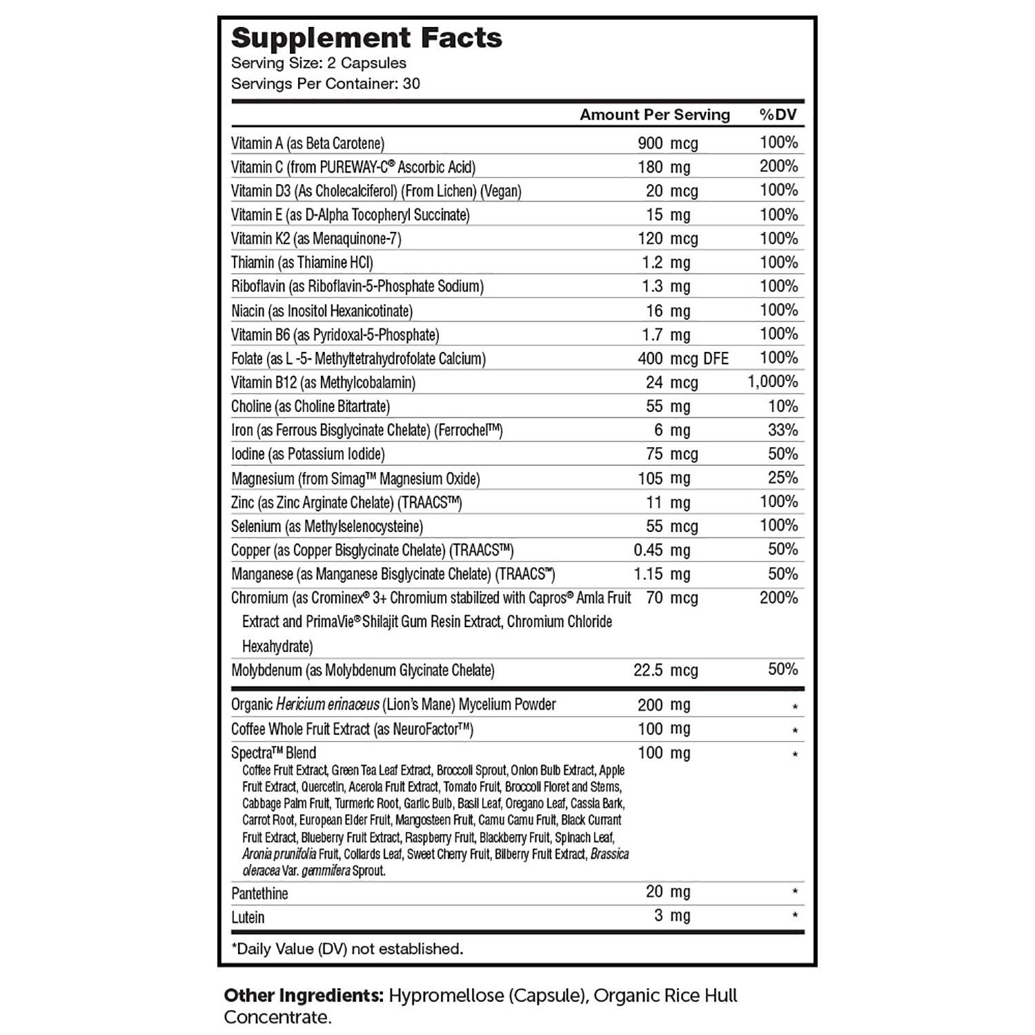 Zahler Brainfood Multi Vitamin Supplement Facts