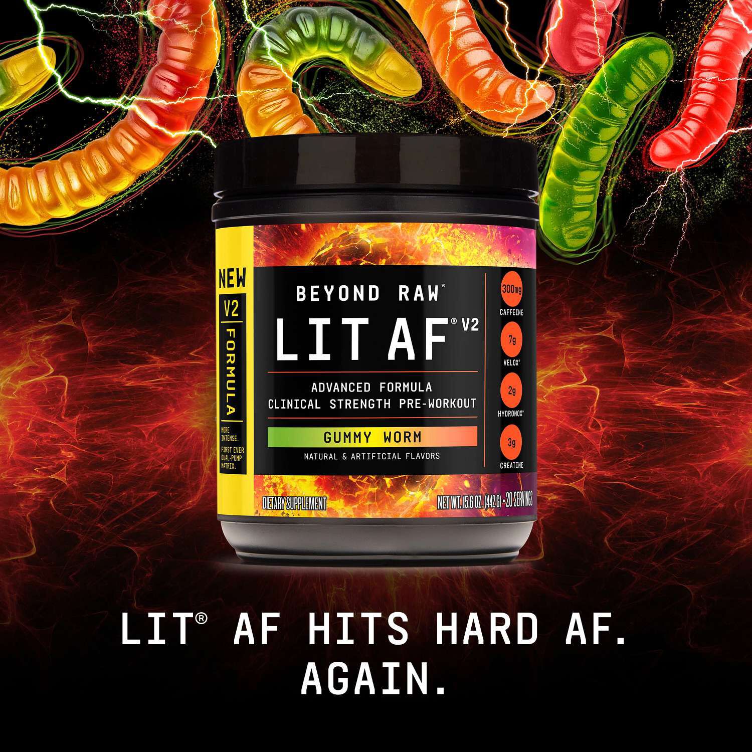 LIT AF&reg; V2 Pre-Workout - Gummy Worm (20 Servings)