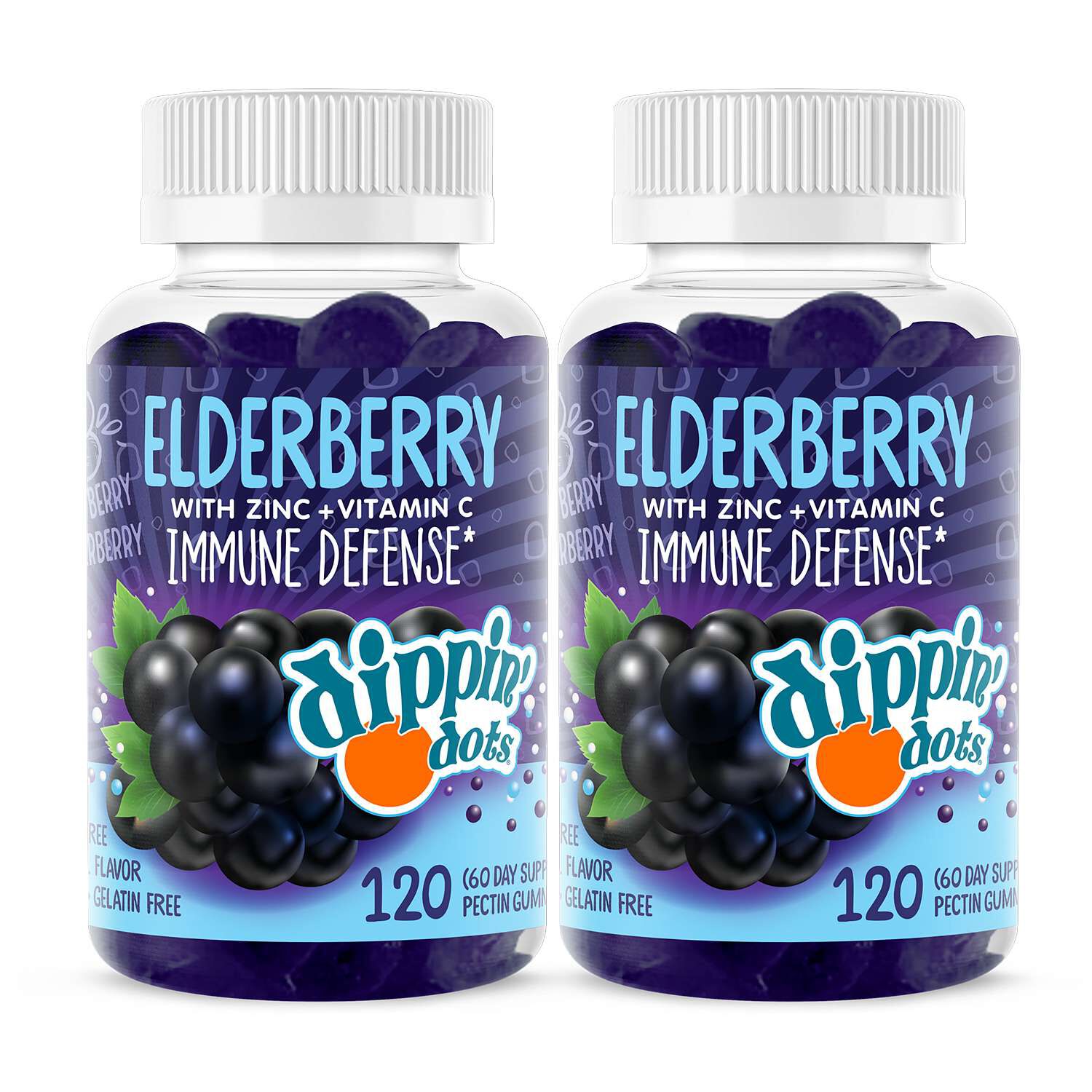 Elderberry Immune Defense Gummies - Very Berry Dippin' Dots - Twin Pack (60 Servings Each)  | GNC