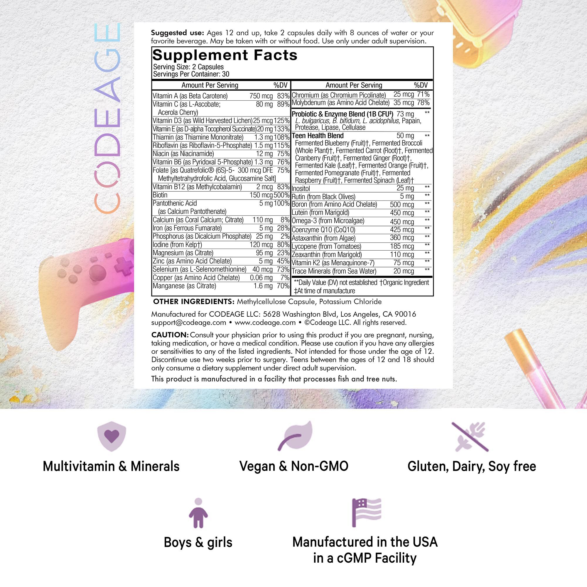 Teen Fermented Vegan Multivitamin - 60 Capsules (30 Servings)