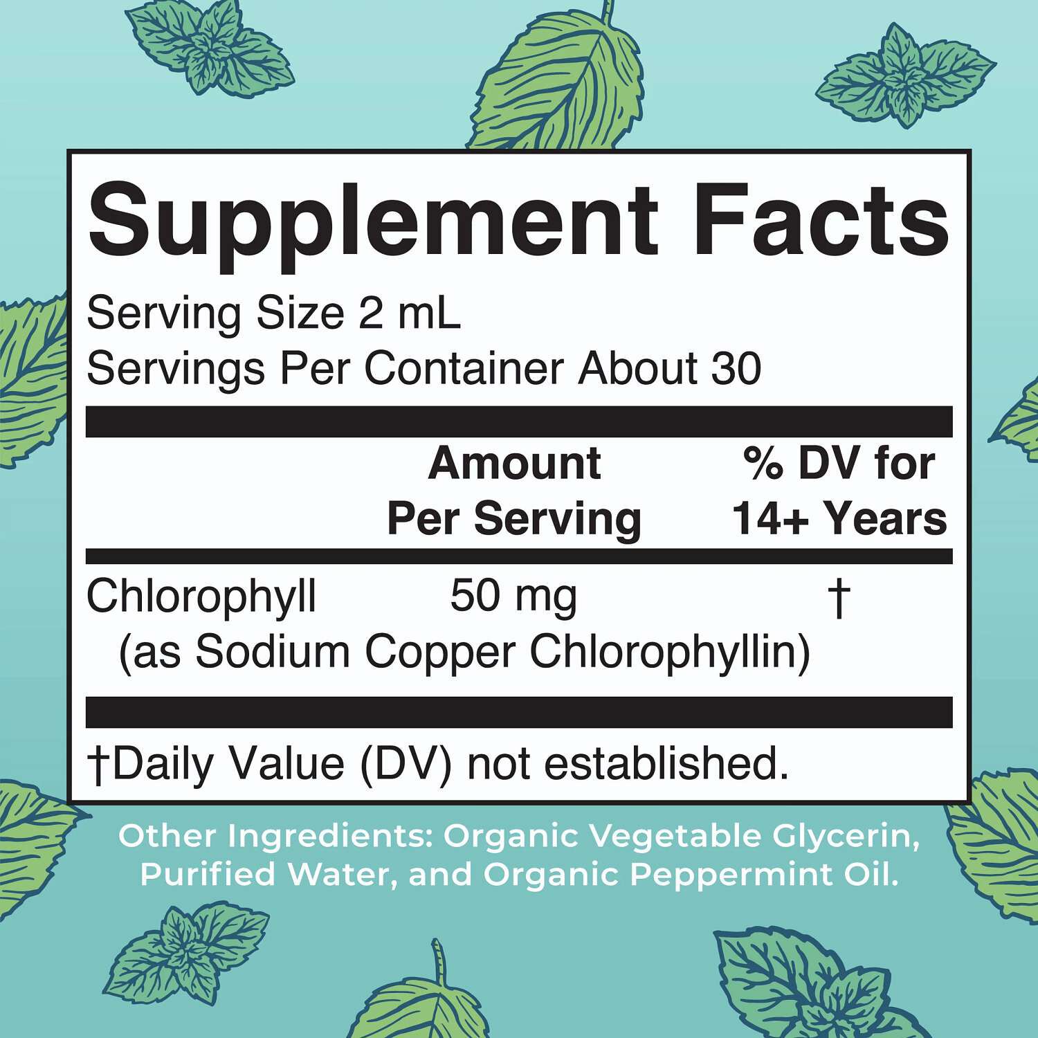 Vegan Chlorophyll Liquid Drops - Peppermint - 2 fl oz (30 Servings)