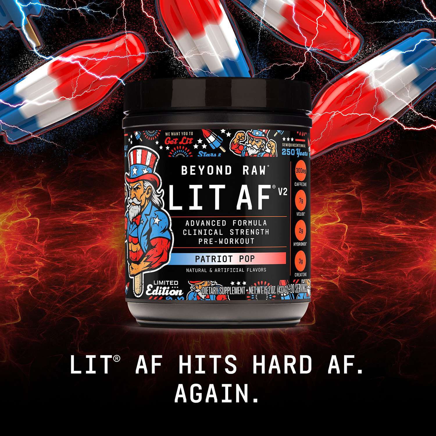 LIT AF&reg; V2 Pre-Workout - Patriot Pop (20 Servings)