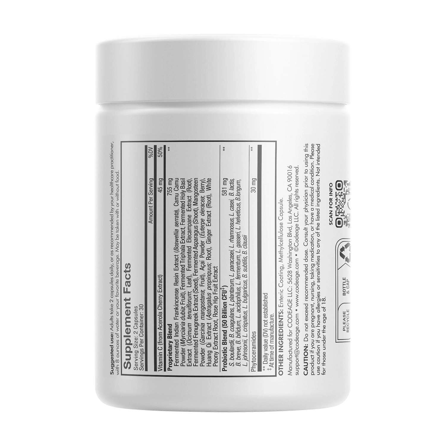 Beauty Skin Probiotic 50 Billion CFU & Prebiotics Vegan Supplement - 60 Capsules (30 Servings)