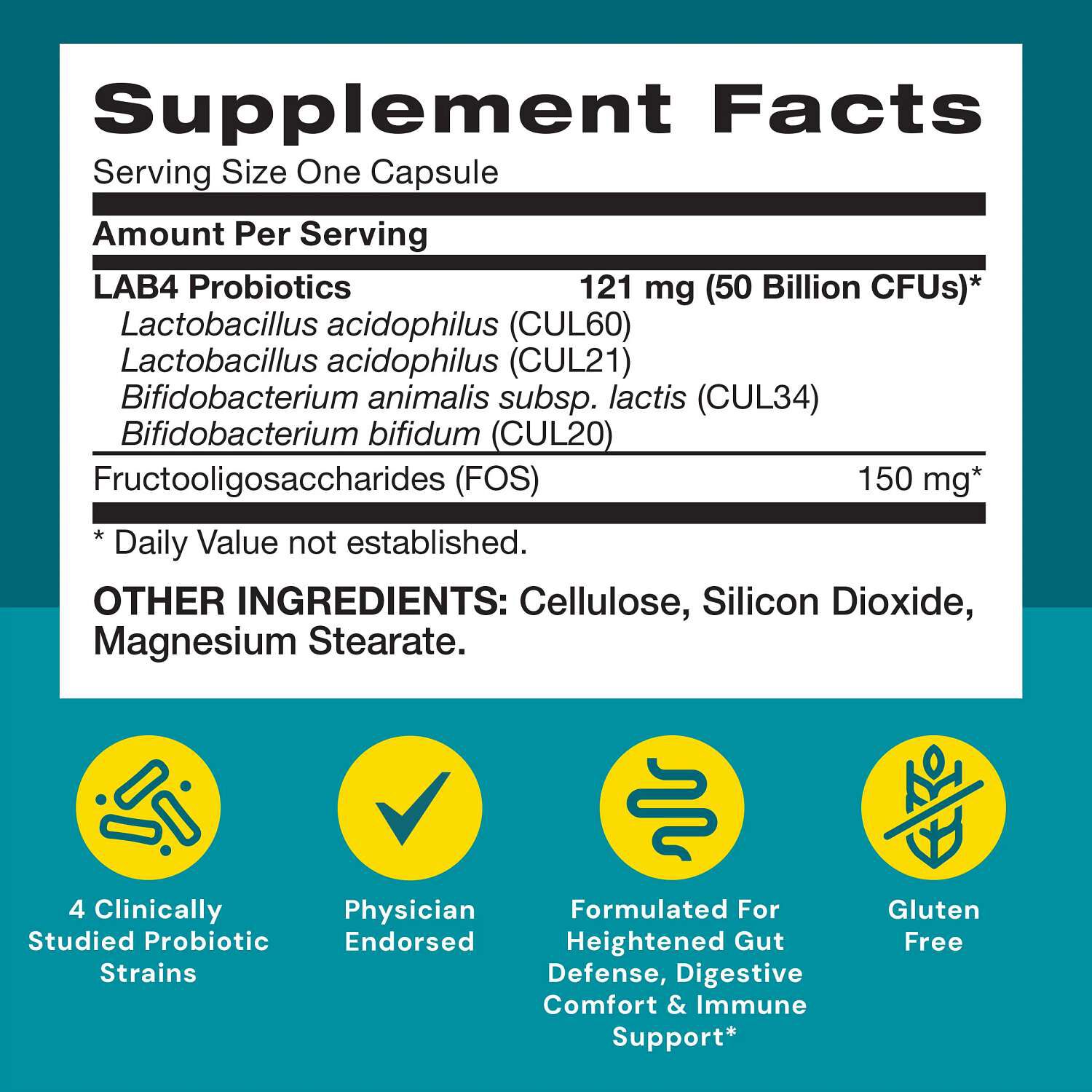 Gut Health 50 Billion Probiotic - 30 Vegetarian Capsules (30 Servings)