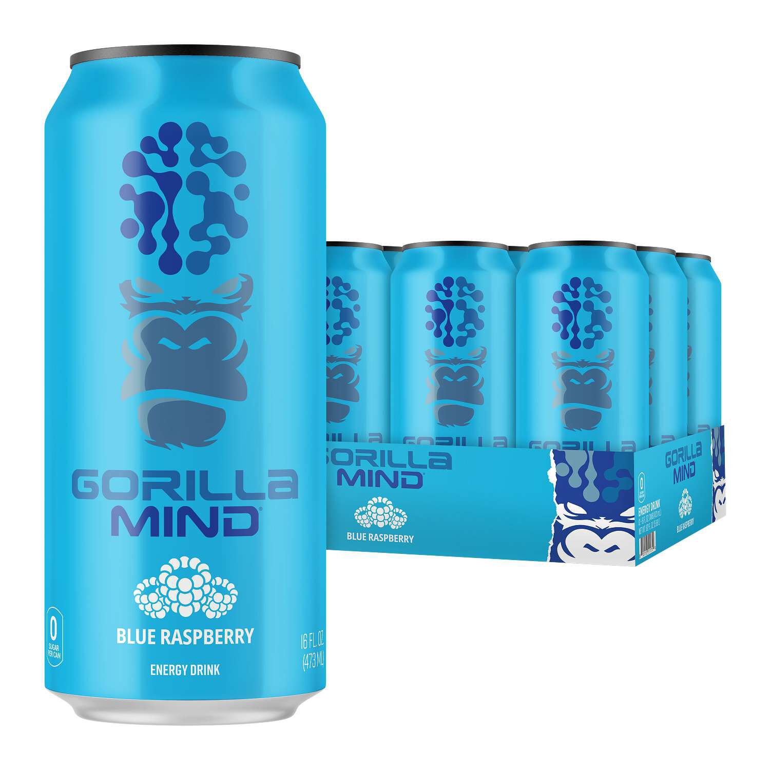 Gorilla Mind® - Energy Drink - Blue Raspberry - 16oz. (12 Cans) | GNC