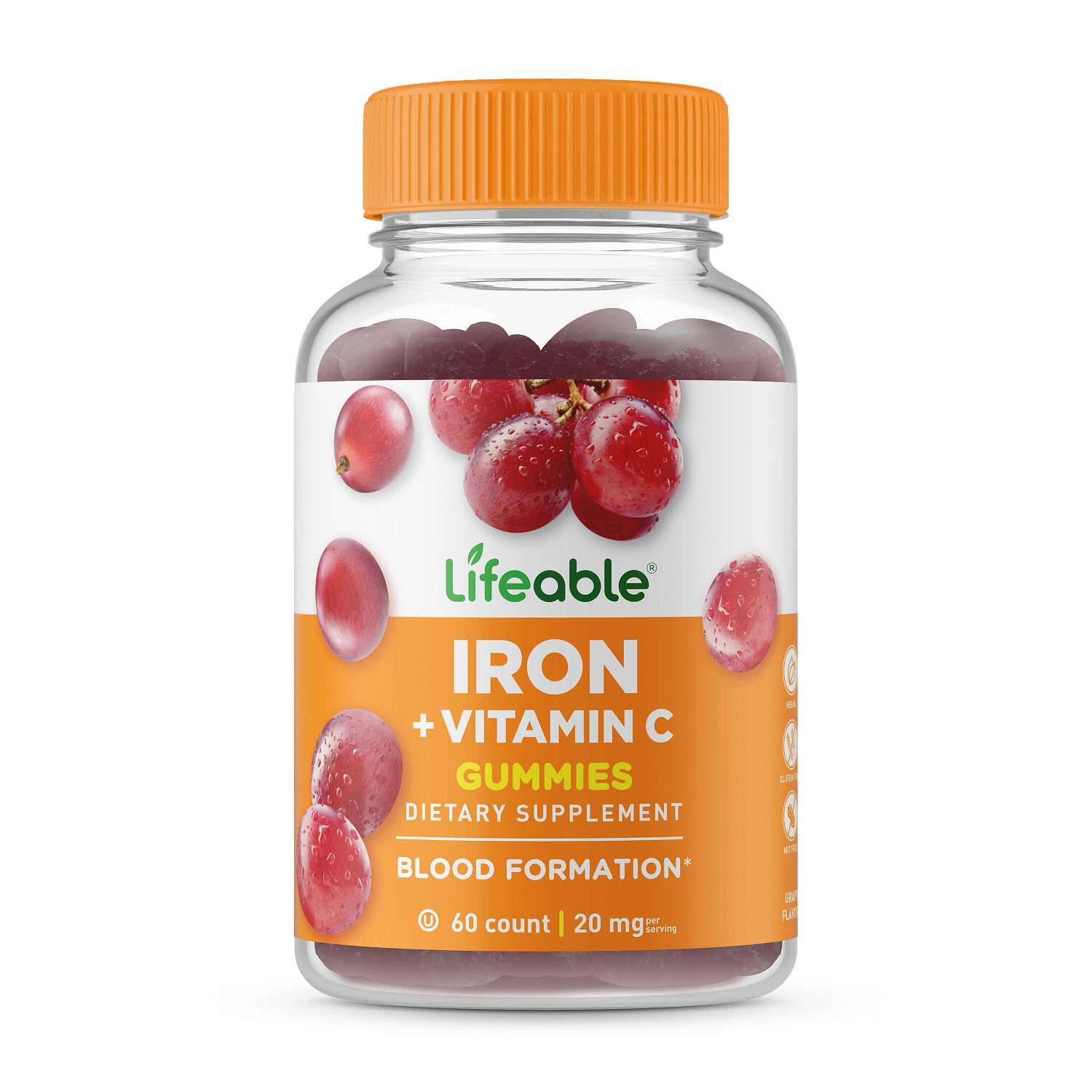 Iron and Vitamin C 20mg - 60 Gummies (30 Servings)
