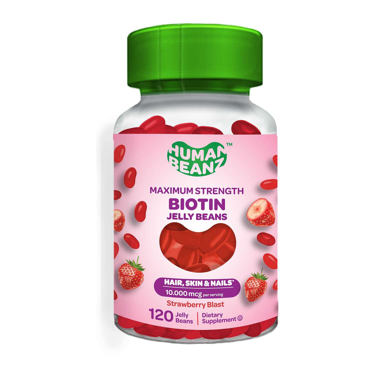 Maximum Strength Biotin Jelly Beans - Strawberry Blast - 120 Jelly Beans (30 Servings)