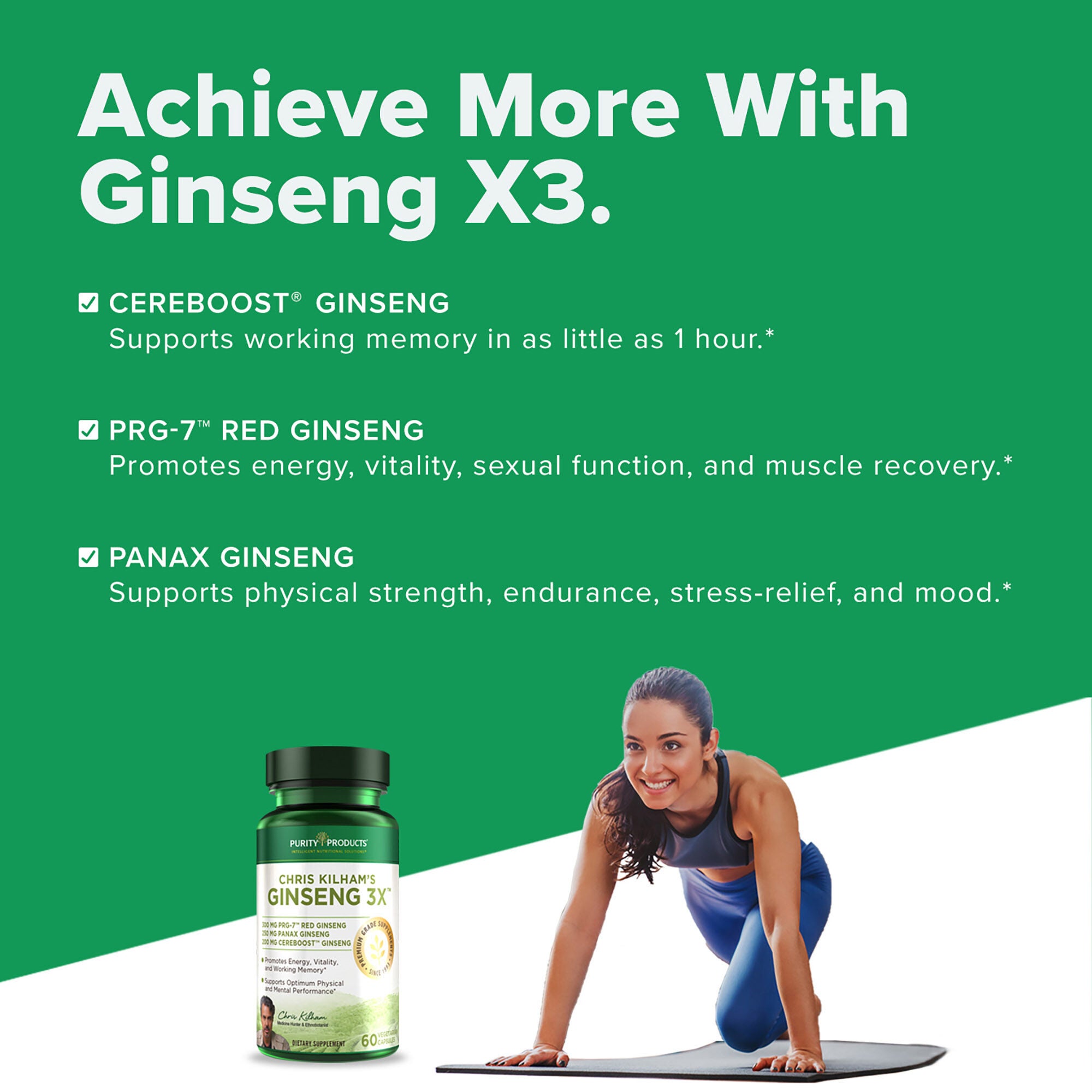 Chris Kilham's Ginseng 3x - 60 Capsules (30 Servings)  | GNC