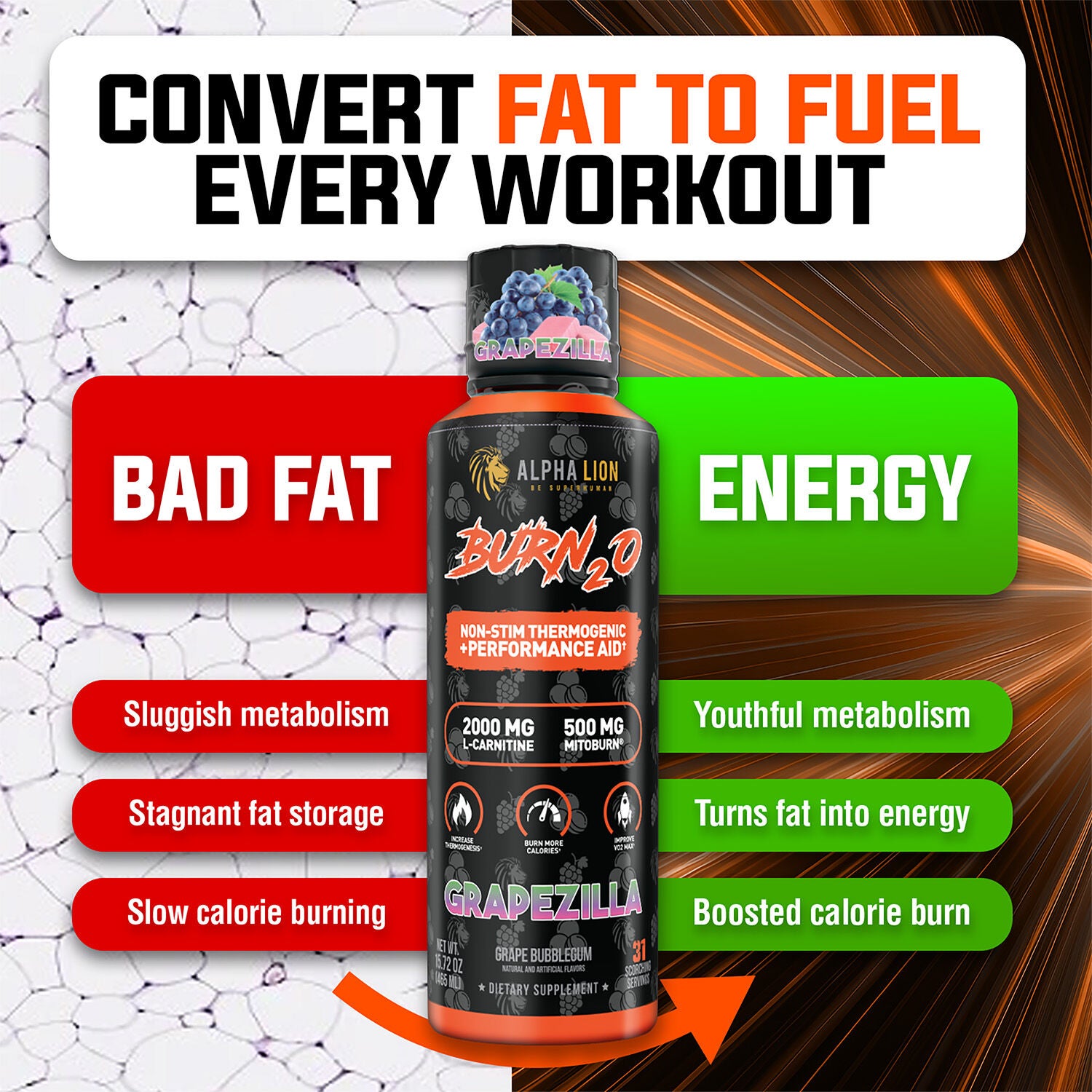 Burn2o Grapezilla - 15 fl oz. (31 Servings) Grapezilla | GNC