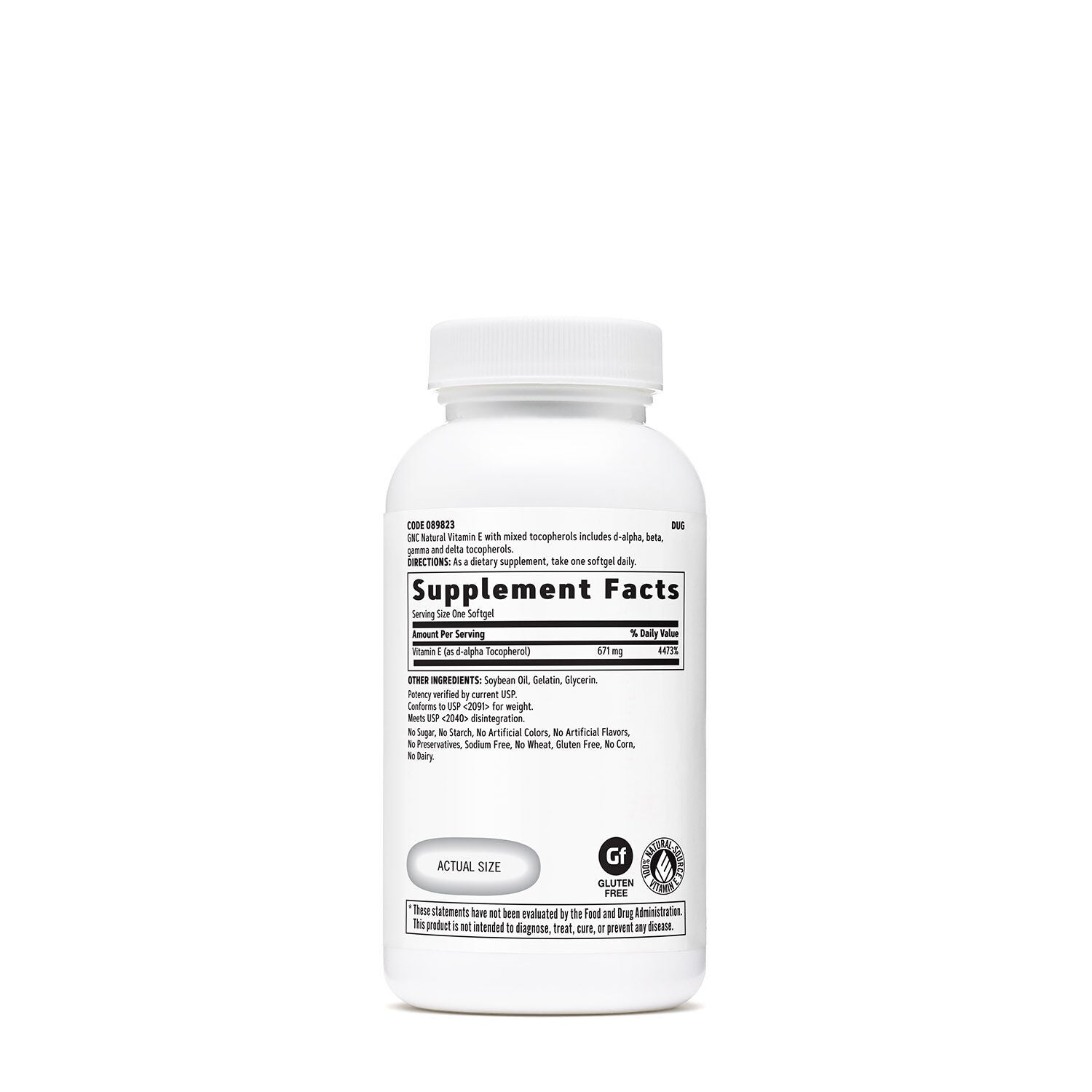 Vitamin E 100% Natural 1000IU - 60 Softgels (60 Servings)  | GNC