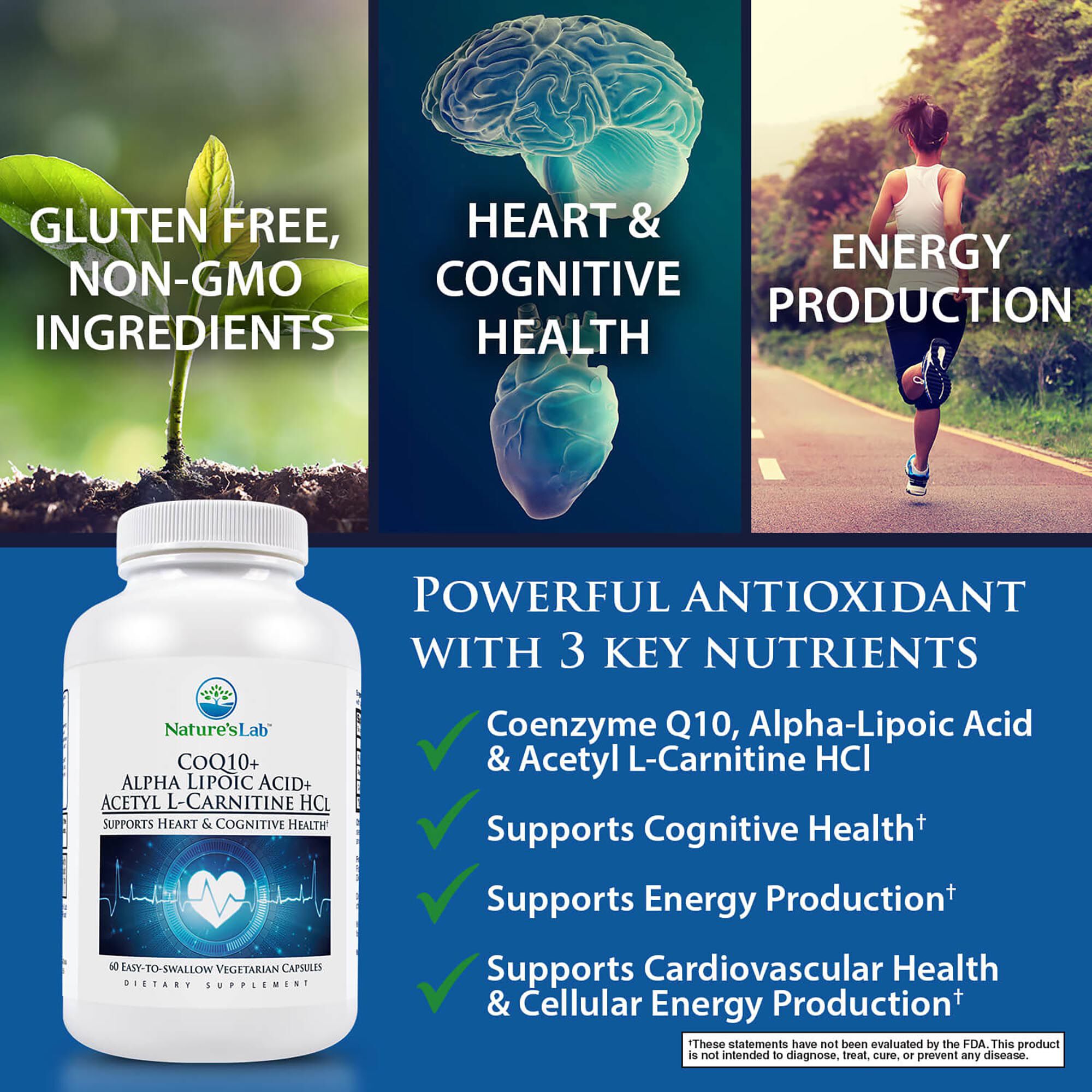 Coq10 + Alpha Lipoic Acid + Acetyl L-Carnitine HCL - 60 Capsules (30 Servings)