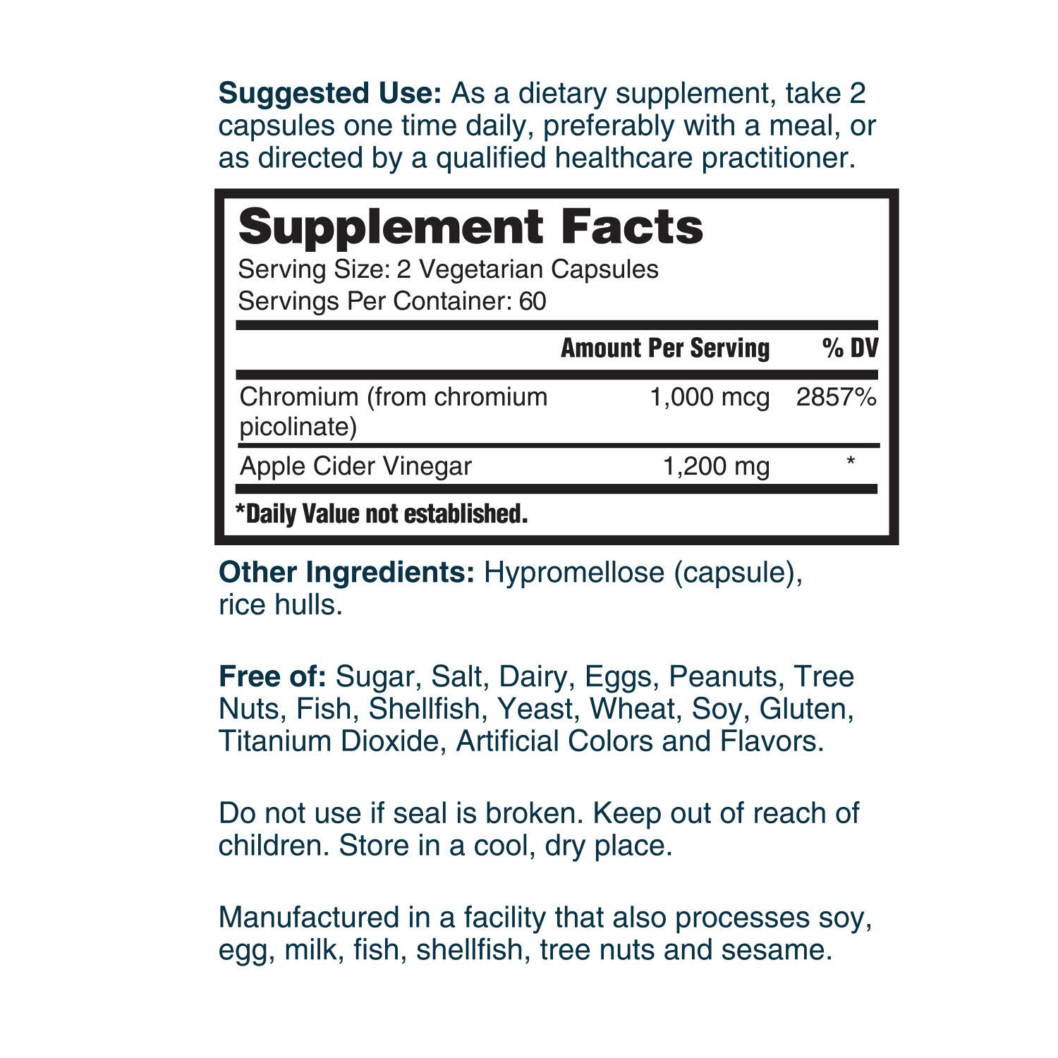 Apple Cider Vinegar - 120 Vegetarian Capsules (60 Servings)  | GNC