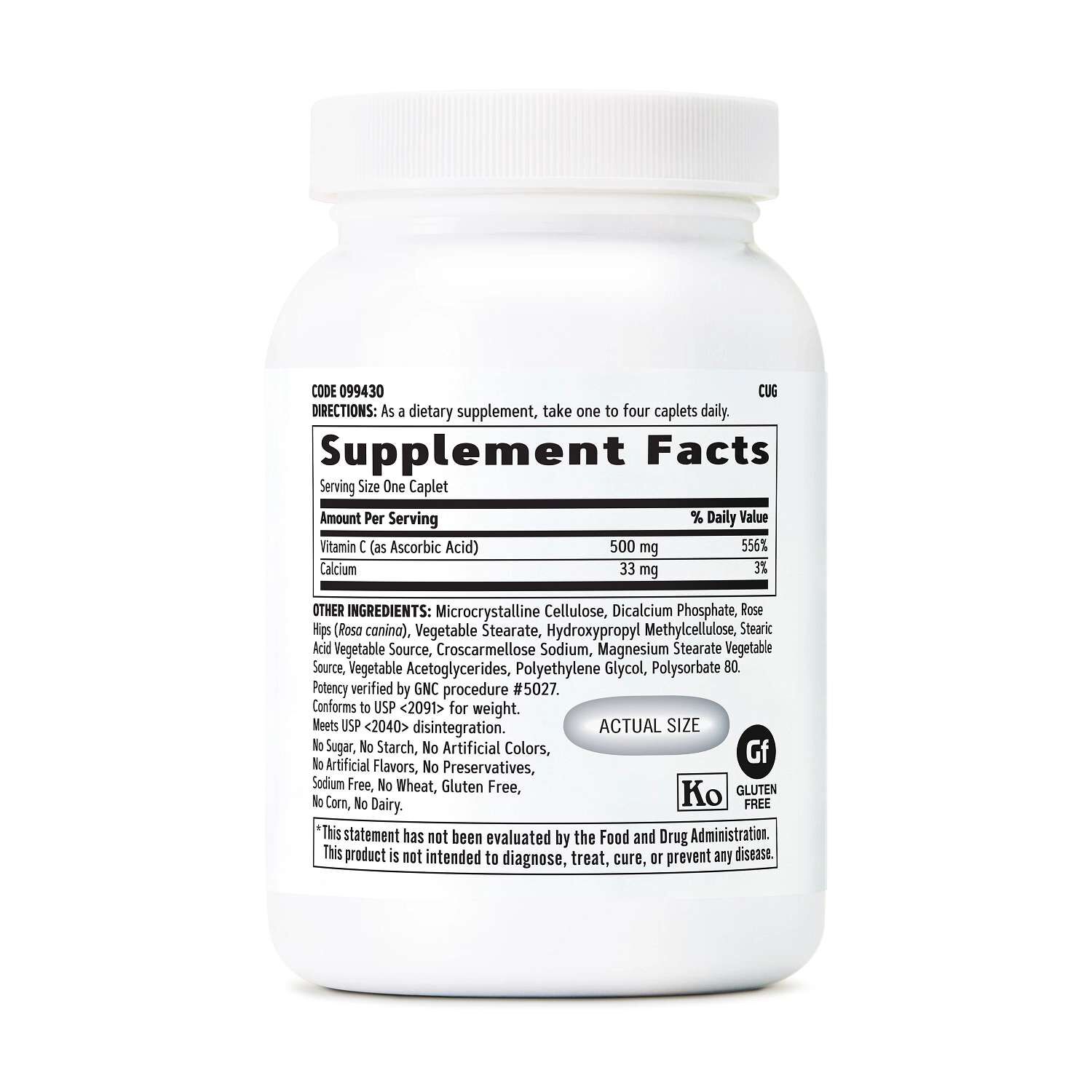 GNC Vitamin C Caplets 500 mg Supplement Facts